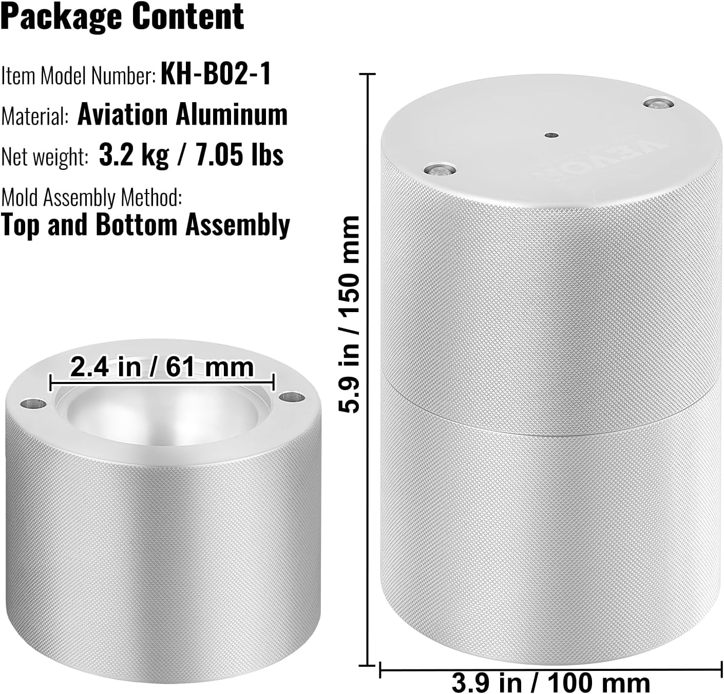 VEVOR Ice Ball Press Kit, Aviation Aluminum Ice Press with Ice Block Mold, Large Mat, Tong, Drip Tray, One Glass, Round Ice Ball Maker 2.4"/60 mm Ice Sphere, for Whiskey, Cocktail on Party & Holiday