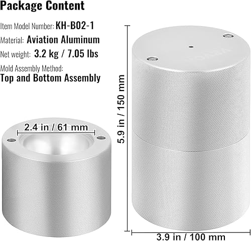 Miniatura 7 de VEVOR Kit de prensa de bolas de hielo, prensa de hielo de aluminio de aviación con molde de bloque de hielo, alfombrilla grande, pinzas, bandeja de