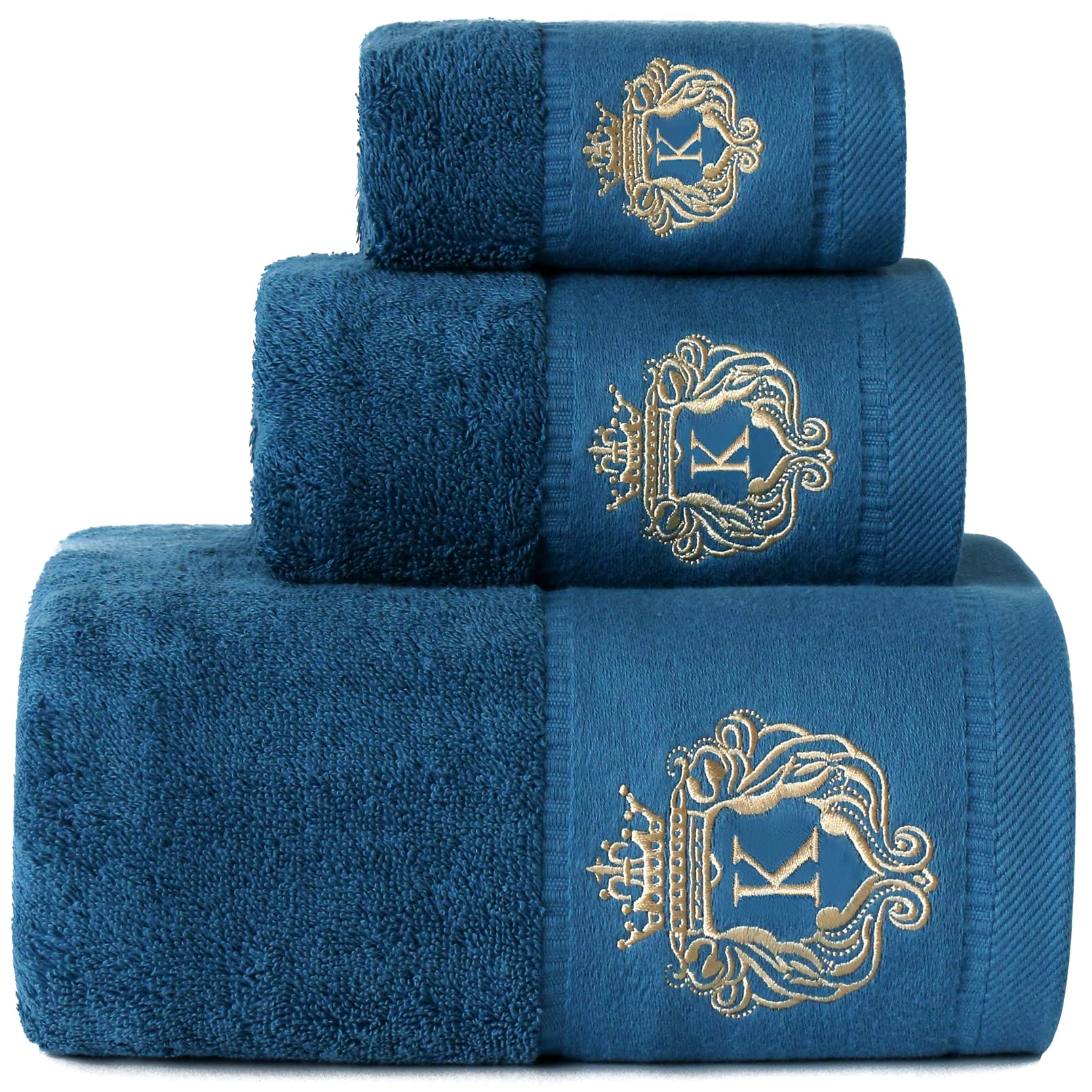 SunshinejingWDTBFY 900 GSM Cotton Bath Towel Luxury Hotel & Spa Bathroom Hand Towels Embroidery Washcloth Decoration Bath Sheets (Blue-K)