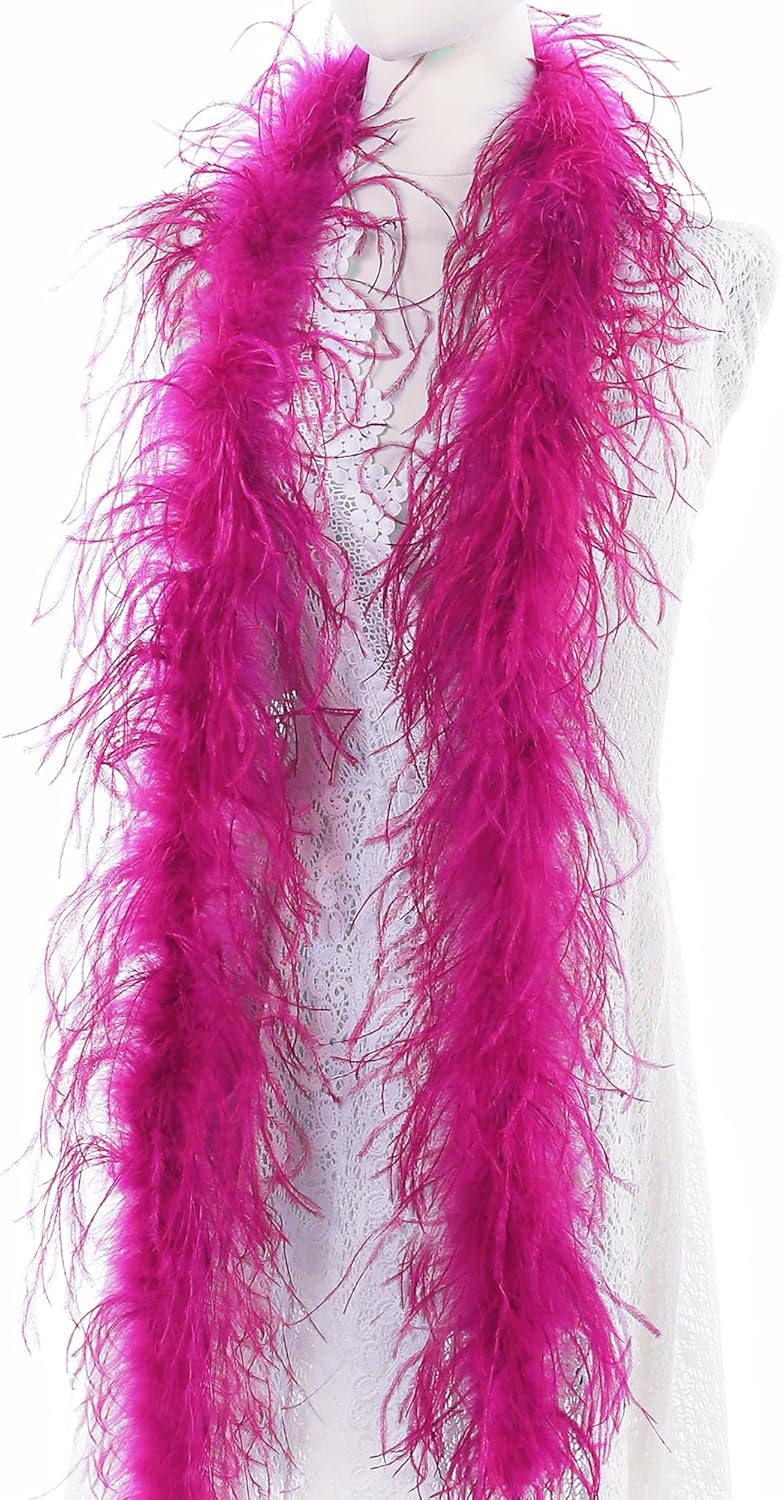 Soarer Hot Pink Ostrich Boas - 2Yards 1Ply Long Boas for Halloween Party,DIY Craft Sewing,Concert(Hot Pink)