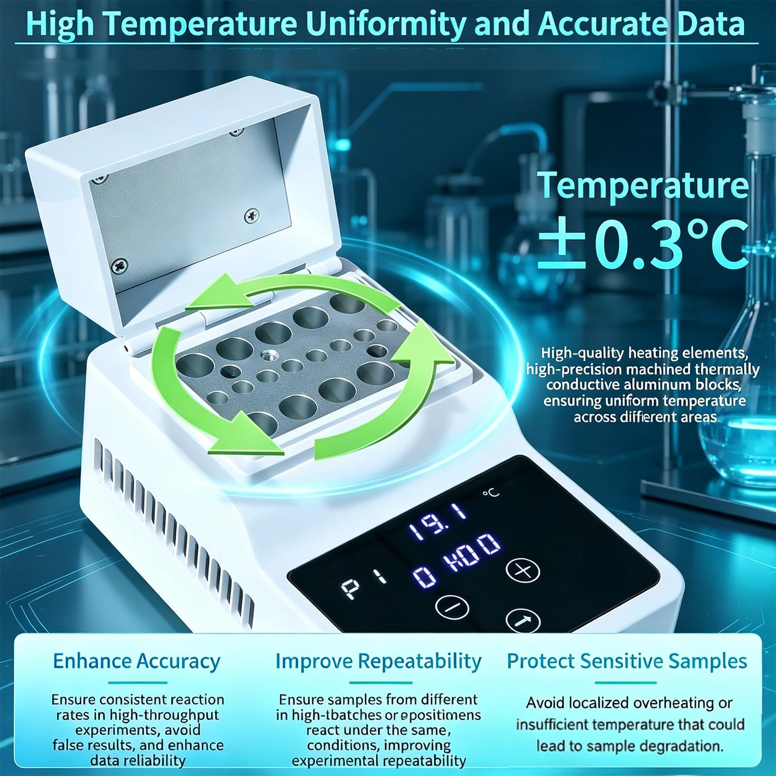 Incubadora de calentador de laboratorio, mini control de temperatura de modo dual con memoria de 9 programas y pantalla LCD para aplicaciones de investigación