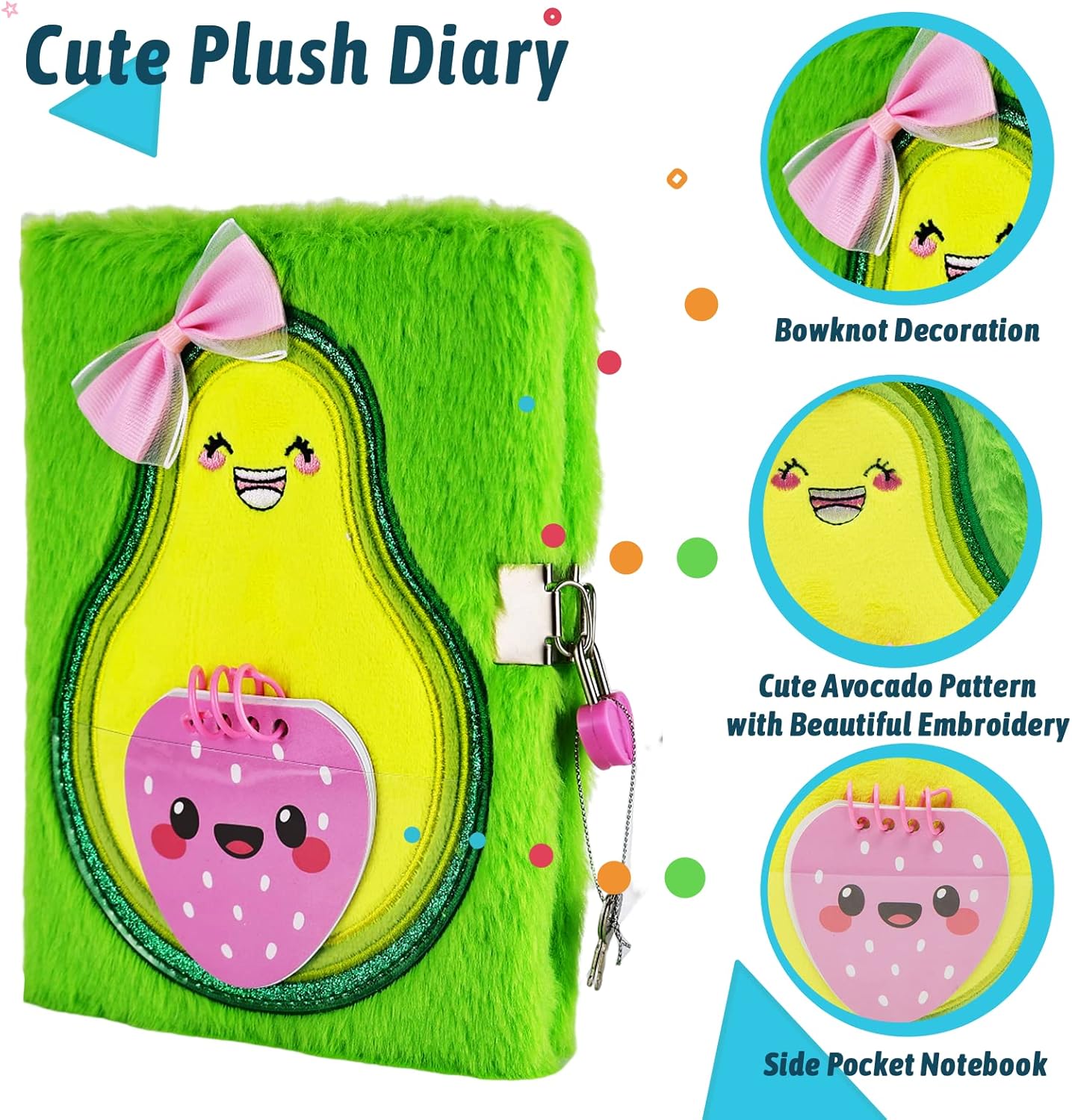 SuperStyle Journal Diary, Gift for 6 7 8 Years Old Girls, Avocado Notebook with Lock Secret Diary Writing Journal Birthday Gift for Kids - Image 2