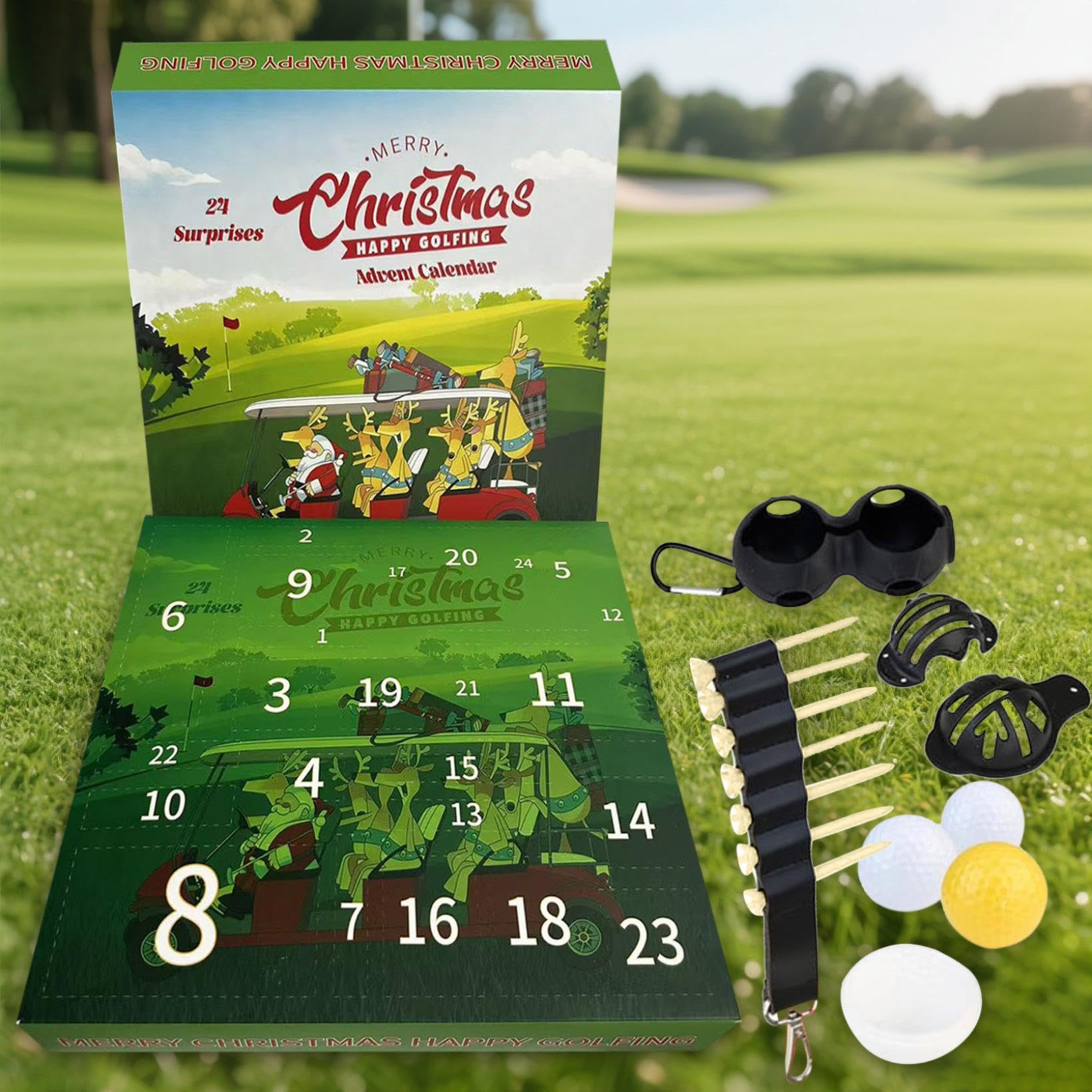 Calendarios de Adviento de golf 2025, calendario de cuenta regresiva de Navidad de 24 días con juego de herramientas, pelotas de golf, calcetines, llavero, camisetas, regalos sorpresa de Navidad para