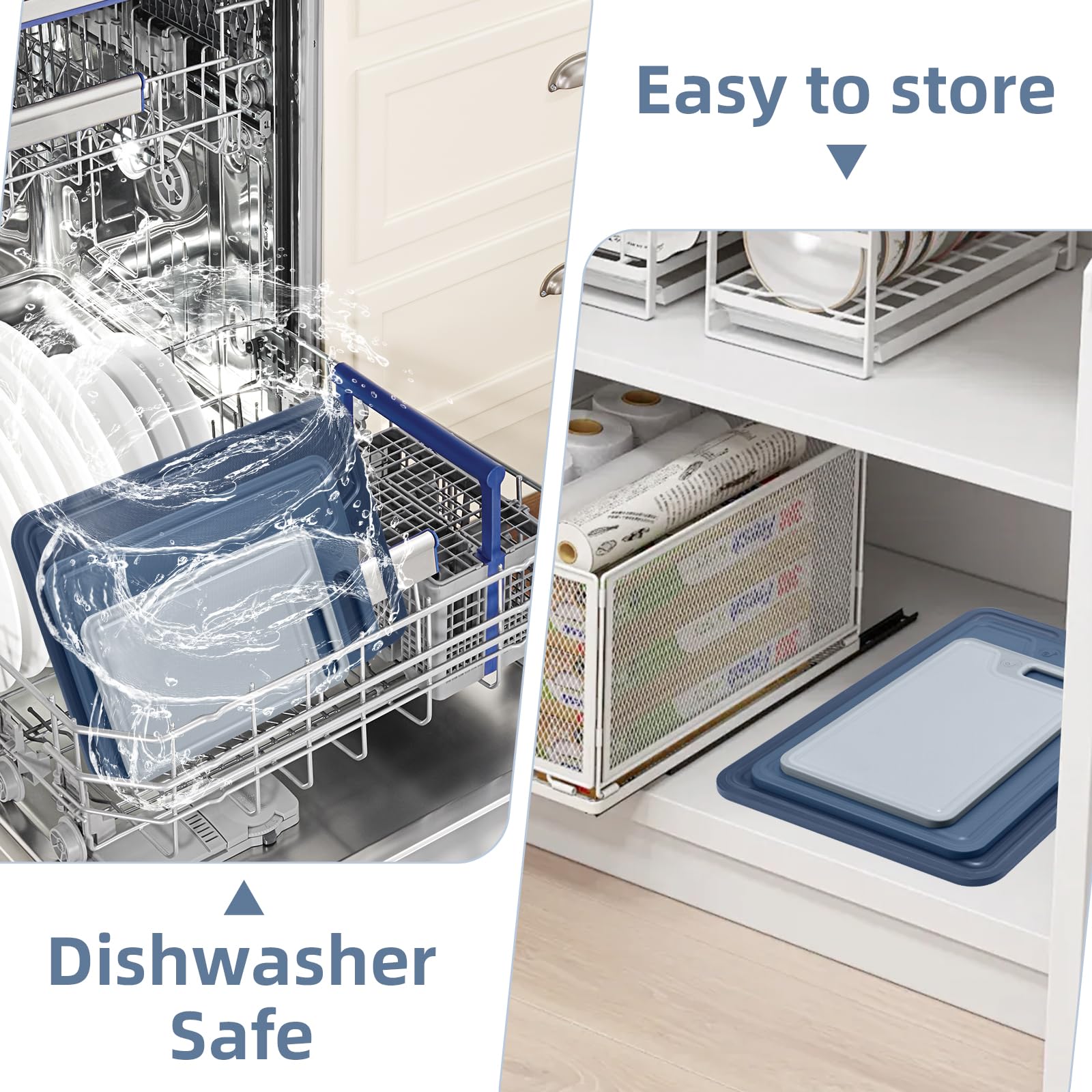 Juego de 4 tablas de cortar de plástico para cocina, aptas para lavavajillas, seguridad alimentaria, diseño antideslizante, ideal para preparación de carne y verduras