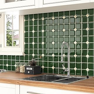 Vintage Green Peel and Stick Backsplash for Kitchen Glossy Self Adhesive...