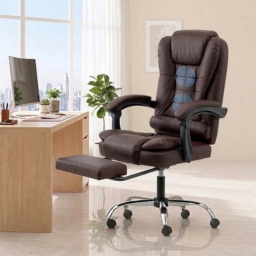 NORMAN JR Italia Leatherette Office Chair for Work | Boss Chair, Luxurious Cushioned Arms &amp; Seat, 2 Point Back Massager, A...