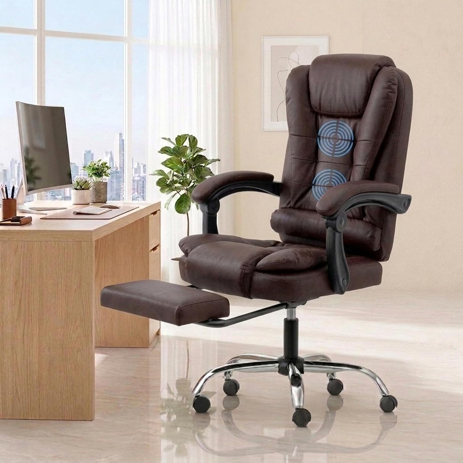 NORMAN JR Italia Leatherette Office Chair for Work | Boss Chair, Luxurious Cushioned Arms & Seat, 2 Point Back Massager, A...