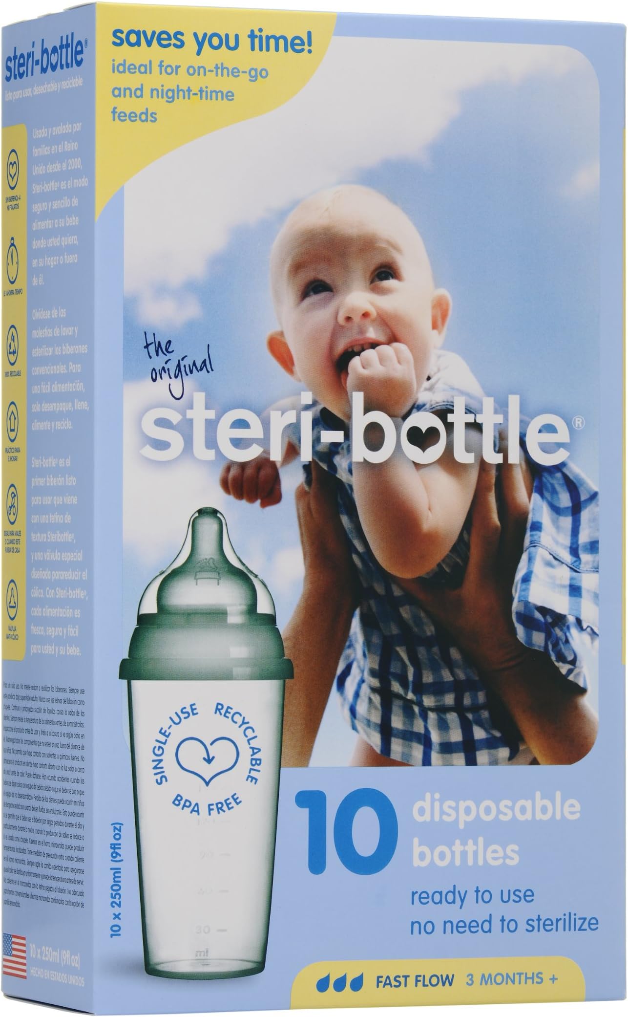 Steribottle Ready to Use Disposable Baby Bottles, 10-Count