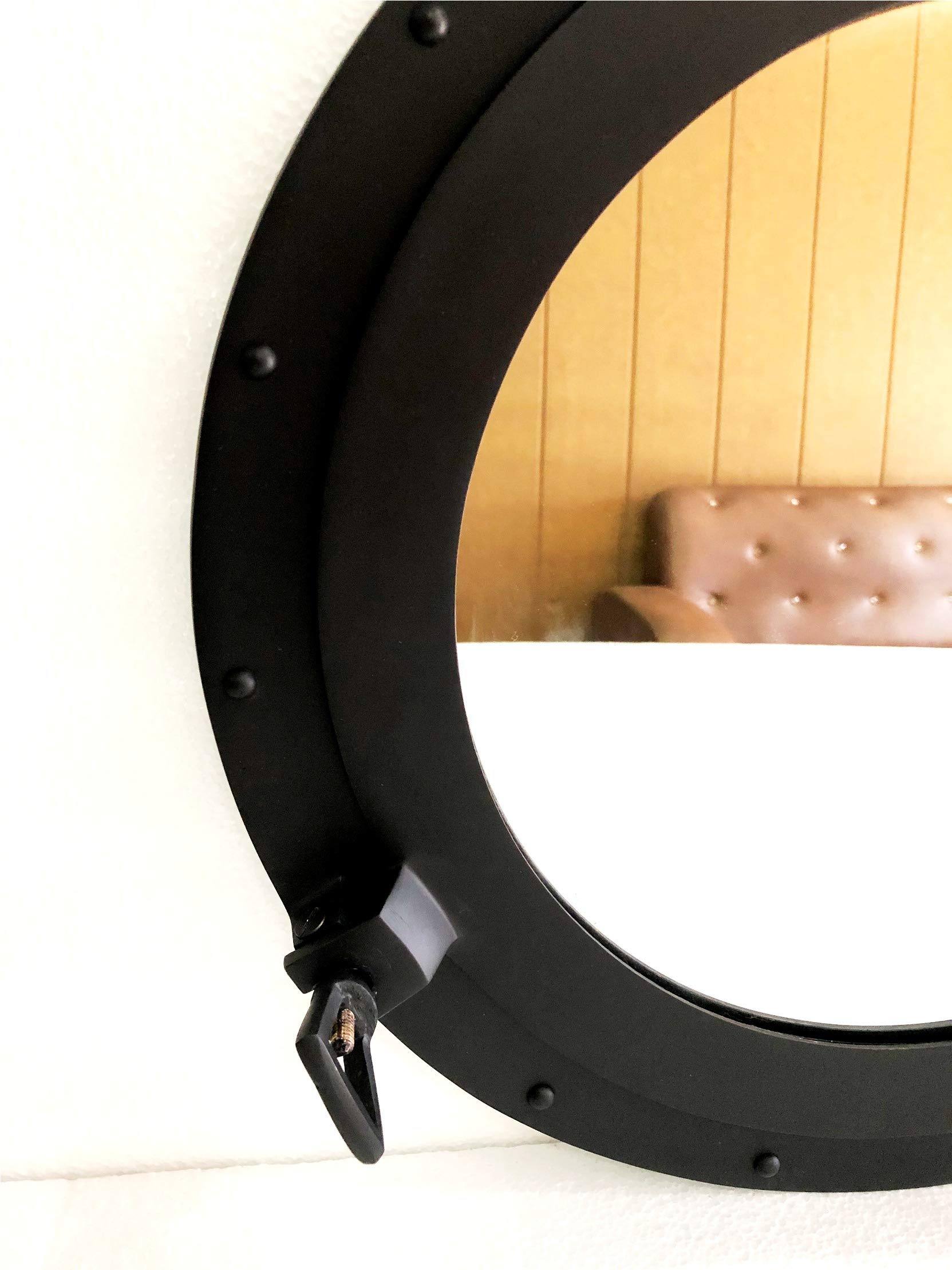 Styl vintage 43 cm bulaj, okrągła ściana przybrzeżna, wisząca czarna powlekana proszkowo lustro bulaj, dekoracja domu