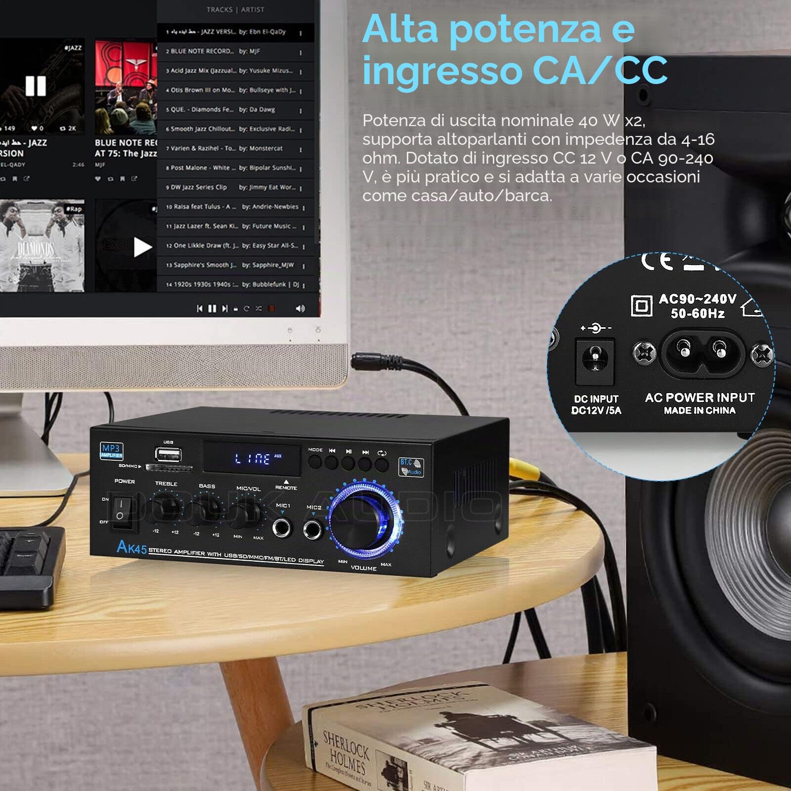 Nobsound AK45 Amplifier Bluetooth 2.0 Canali Amplificatore Stereo Ricevitore Car Amp MIC SD/USB Player FM Radio Karaoke per altoparlante casa/auto