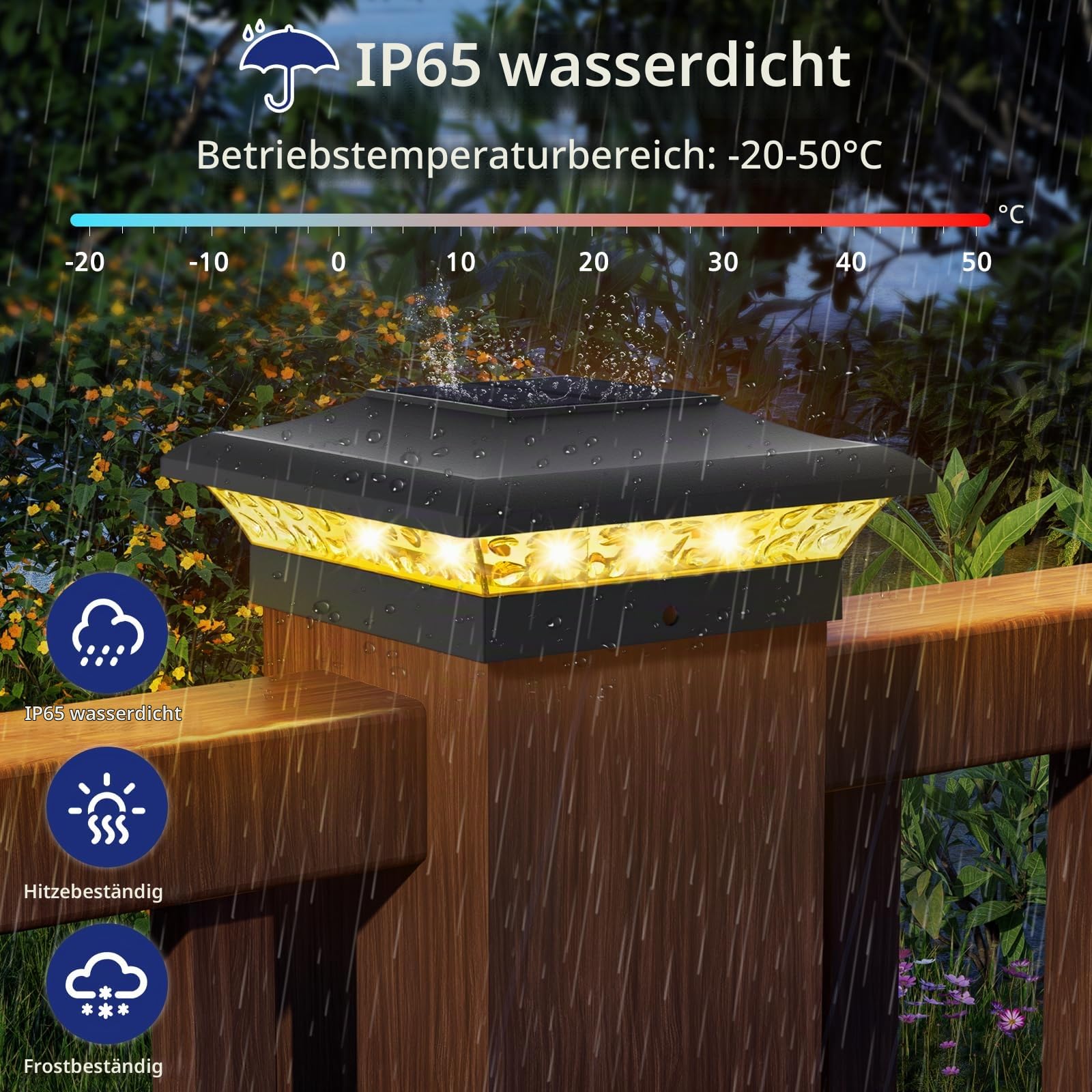 T-SUNUS Pfostenkappen Solar 9x9 10x10, Pfostenleuchte Solar mit 2 Farbtemperatur IP65 Wasserdicht, Zaunpfosten Lampe für Hölzerne Pfosten Plattform Zaun 12 Stück