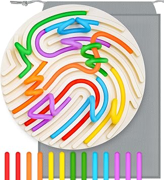 13 Silicone Strings Sensory Board Toy for Kids, Sensory Activity Board, Busy Board, Travel-Friendly STEM Montessori Fidget Toy for Fine Motor Skills and Hand-Eye Coordination
