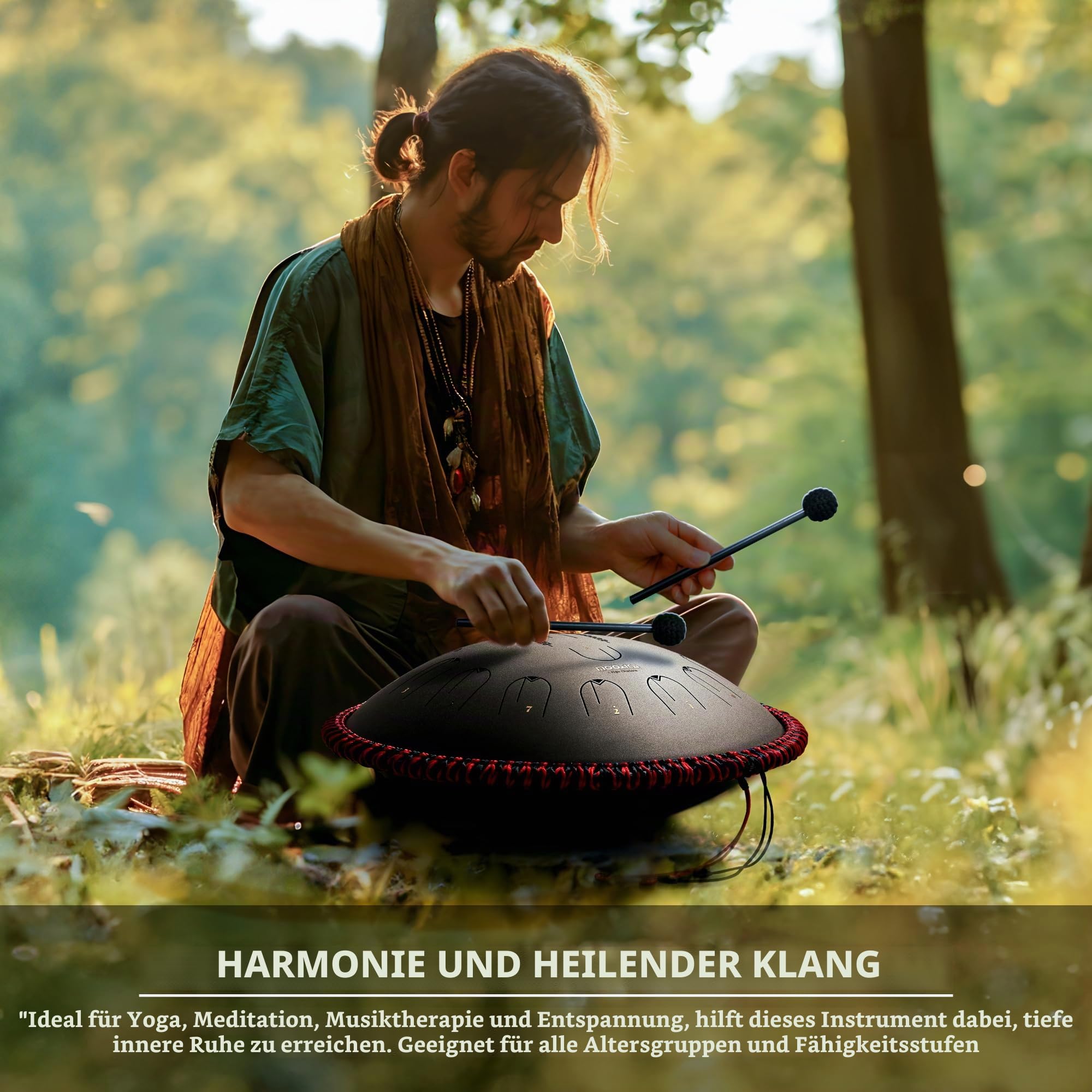 MOOZICA Zungentrommel 15 Zoll Steel Handpan – 15 Noten in C-Dur 432Hz Zungentrommel mit Oktav-Oberton-Design – professionelles Percussion-Zungentrommelinstrument (C-Dur, Schwarz)