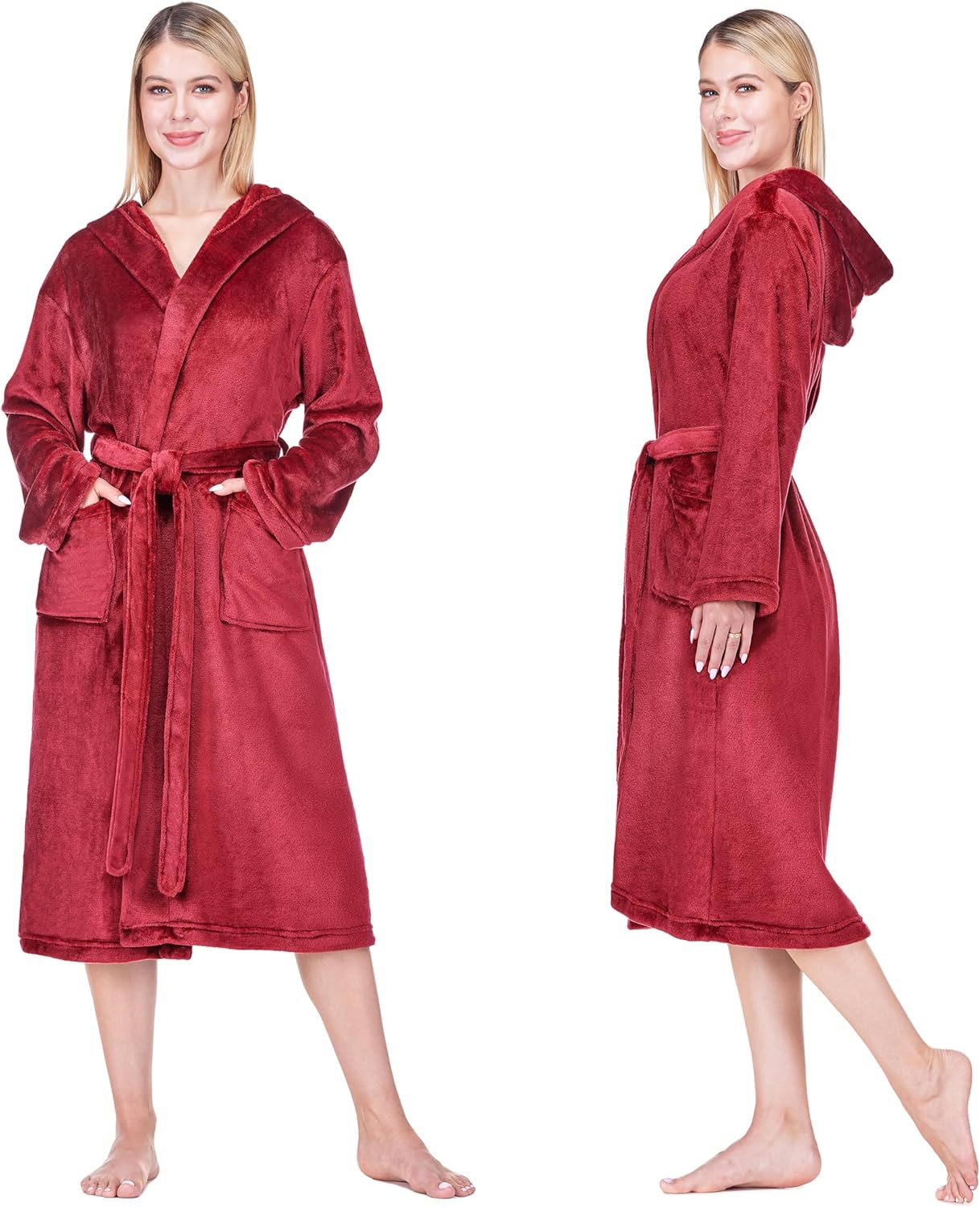 PAVILIA Women Robe with Hood, Fleece Fluffy Soft Long Hooded Robe, Plush Fuzzy Cozy Warm Bathrobe Shower Spa - Image 3