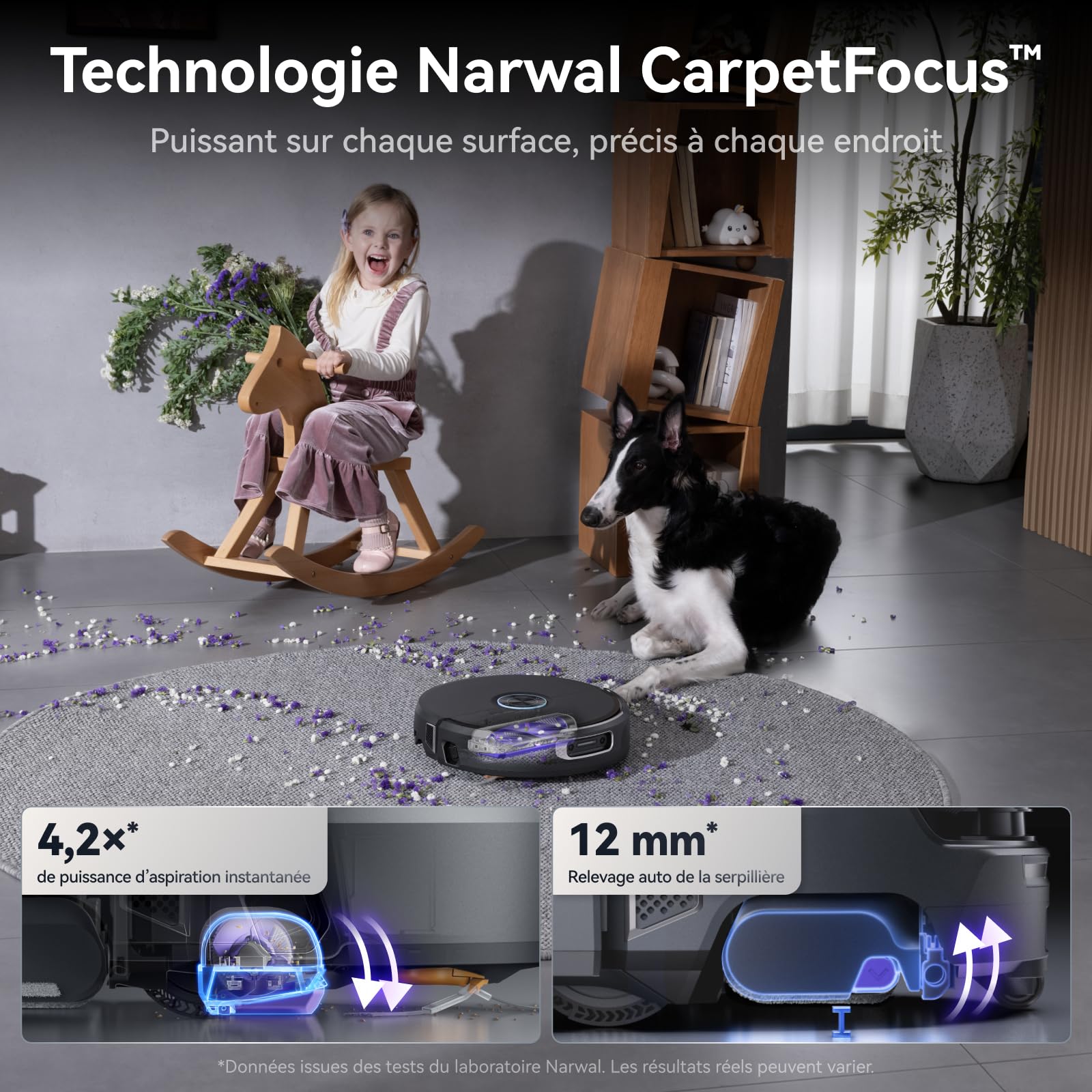 NARWAL Flow 2 Robot Aspirateur Laveur Tout-en-Un, Rouleau Laveur Allongé, Lavage FlowWash à 60 °C, Puissance d’Aspiration de 31 000 Pa, Technologie CarpetFocus™, Lavage de la Serpillière à 100 °C