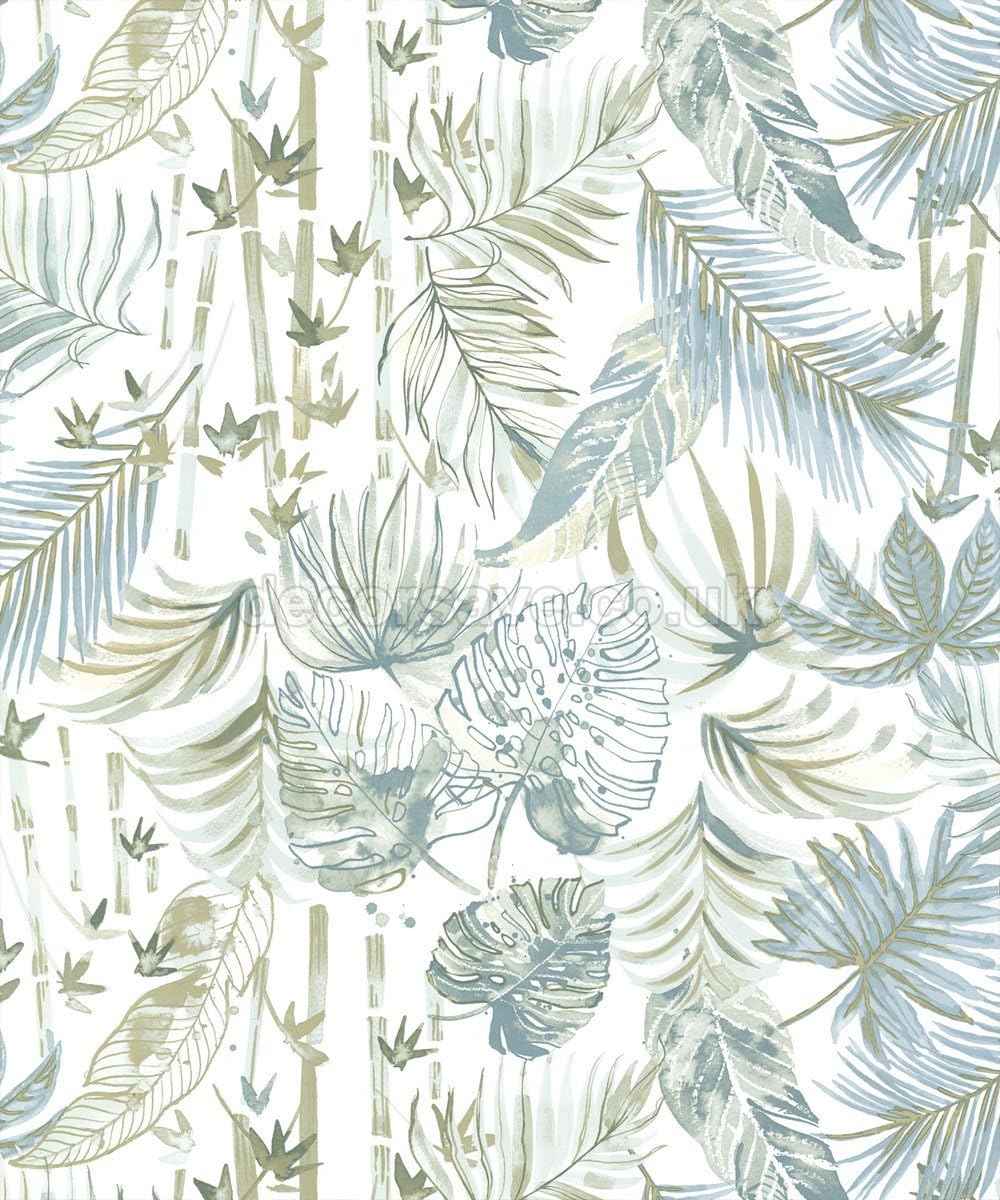 Holden K2 Jungle Leaf Soft Teal Wallpaper 11511 - Metallic Tropical Palm Trees