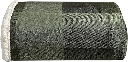 Vista 150 de Eddie Bauer Manta reversible de vellón sherpa, ropa de cama y decoración del hogar, para todas las estaciones, (Bunkhouse Plaid Beige), beige