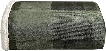 Eddie Bauer - Throw Blanket, Ultra-Soft Plush Blanket with Faux Shearling Popcorn Fleece Reverse, Oversized Bedding for Couch or Bed Pine Plaid Green, 50" x 60"