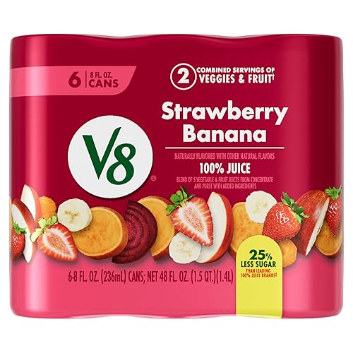 V8 Strawberry Banana 100% Fruit and Vegetable Juice, 8 fl oz Can (6 Pack) - Strawberry Banana - 8 Fl Oz (Pack of 6)