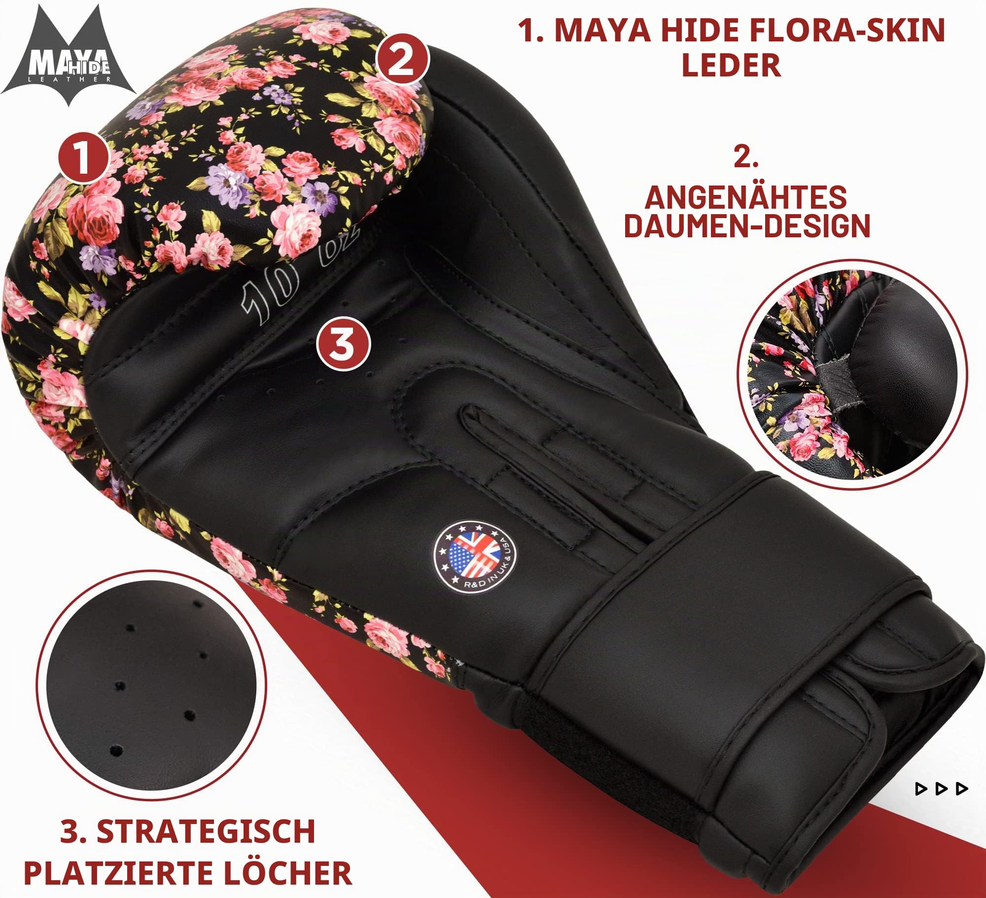 RDX Damen Boxhandschuhe, Muay Thai Kickboxen Sparring, Maya Hide Leder Boxing Gloves, Boxsack Punchinghandschuhe, Kickboxhandschuhe MMA Kampfsport Training 8 10 12 oz