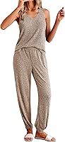 Ekouaer Women's Pajamas Sleeveless Summer Lounge Set Ribbed Knit Pj Loungewear Soft Tank Sleepwear Nightwear S-XXL