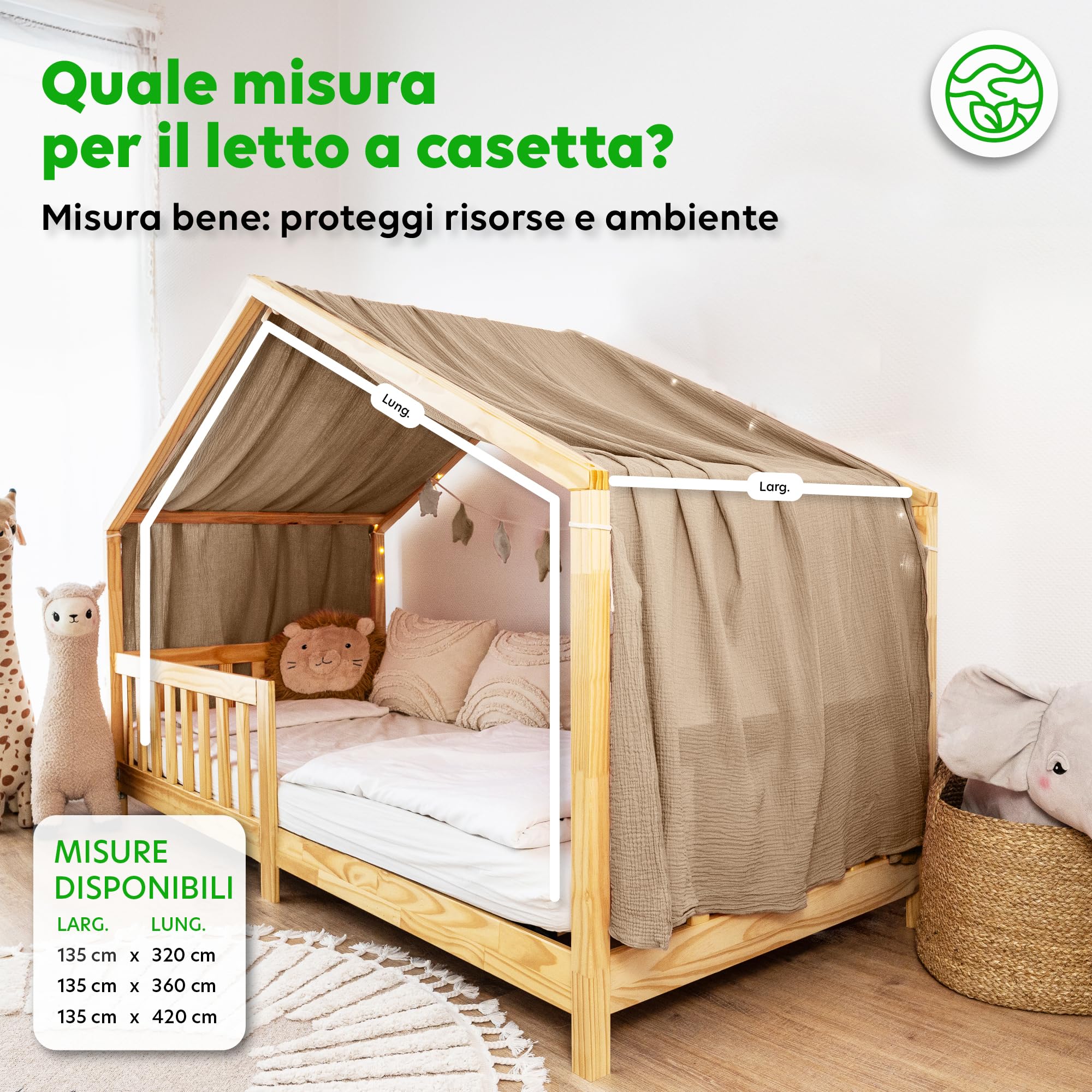 lilimaus Baldacchino Letto Casetta Bambini Mussola con Applicazione Oro