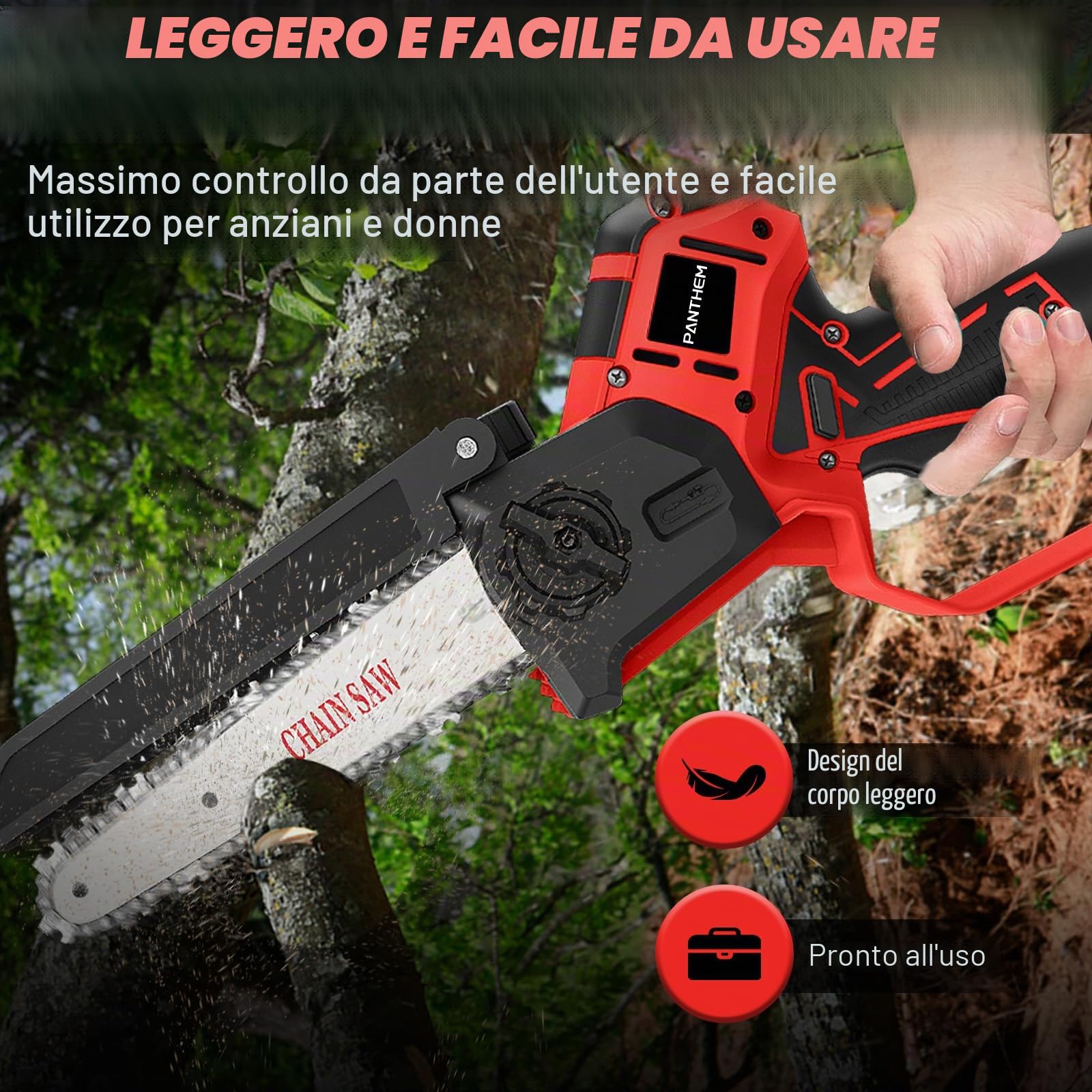 Mini motosega a batteria compatibile con Milwaukee 18V (senza batteria), motosega elettrica a batterie 8 pollici 6 pollici senza spazzole, piccola motosega a catena con catena, serratura di sicurezza