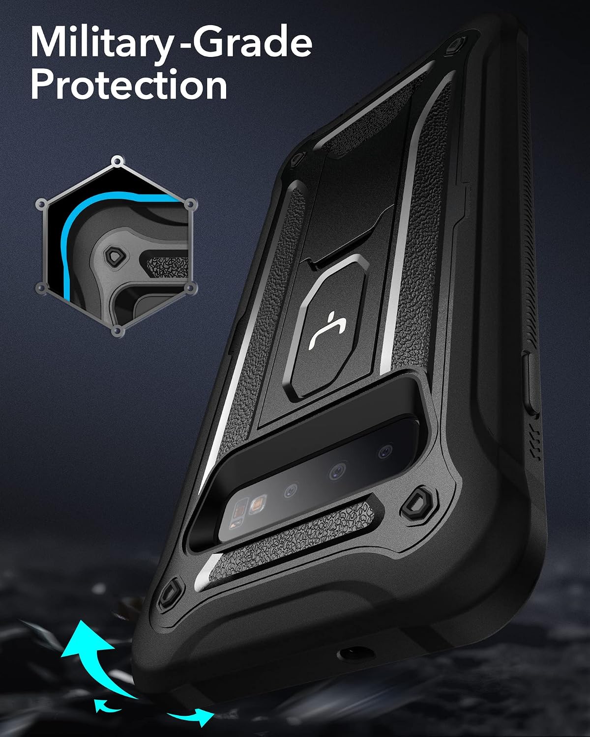 YOUMAKER Case for Galaxy S10, Kickstand Case with Built-in Screen Protector Heavy Duty Protection Shockproof Full Body Slim Fit Cover for Samsung Galaxy S10 6.1 inch - Black
