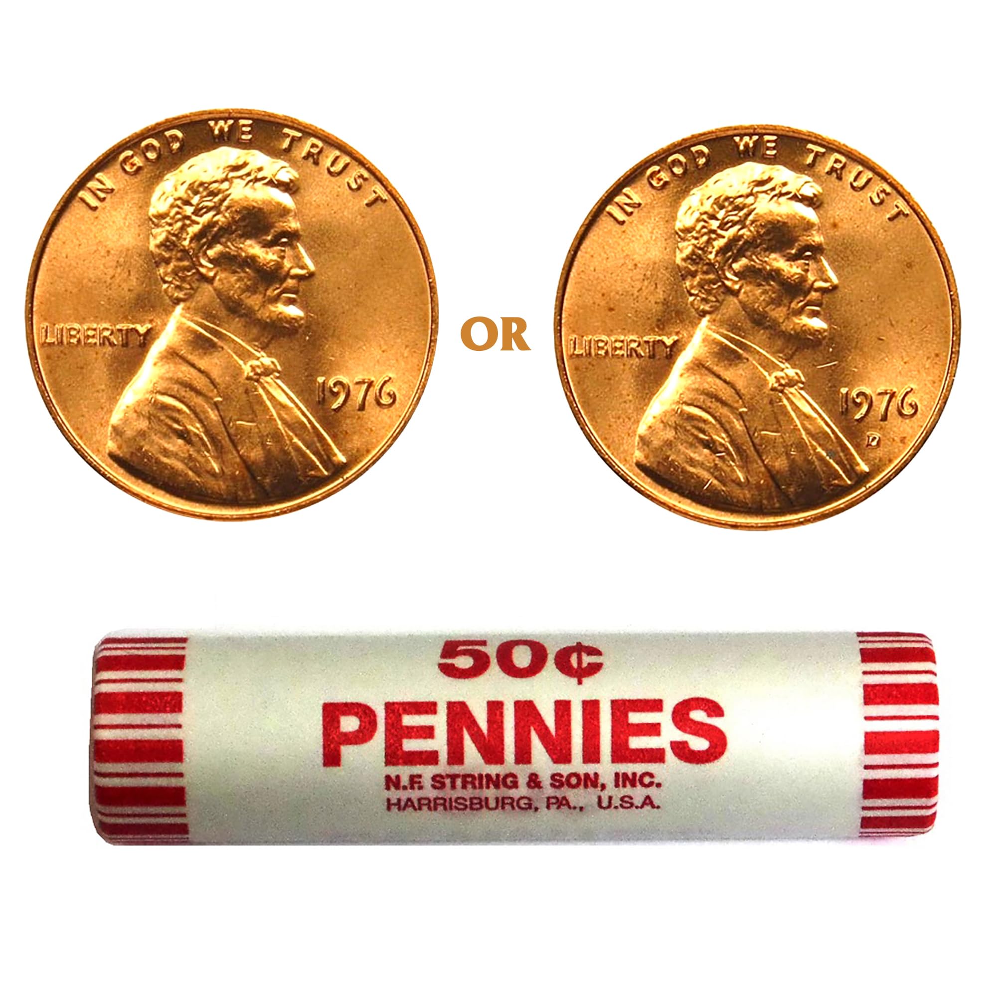 1976 P or D Bicentennial Lincoln Cent Roll - Memorial Cent Reverse
