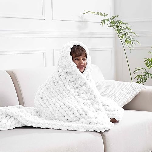 Miniatura 3 de Manta de felpilla de punto grueso, 100% tejida a mano con hilo de felpilla jumbo, suave y acogedora para decoración del hogar y sofá cama (blanco 24