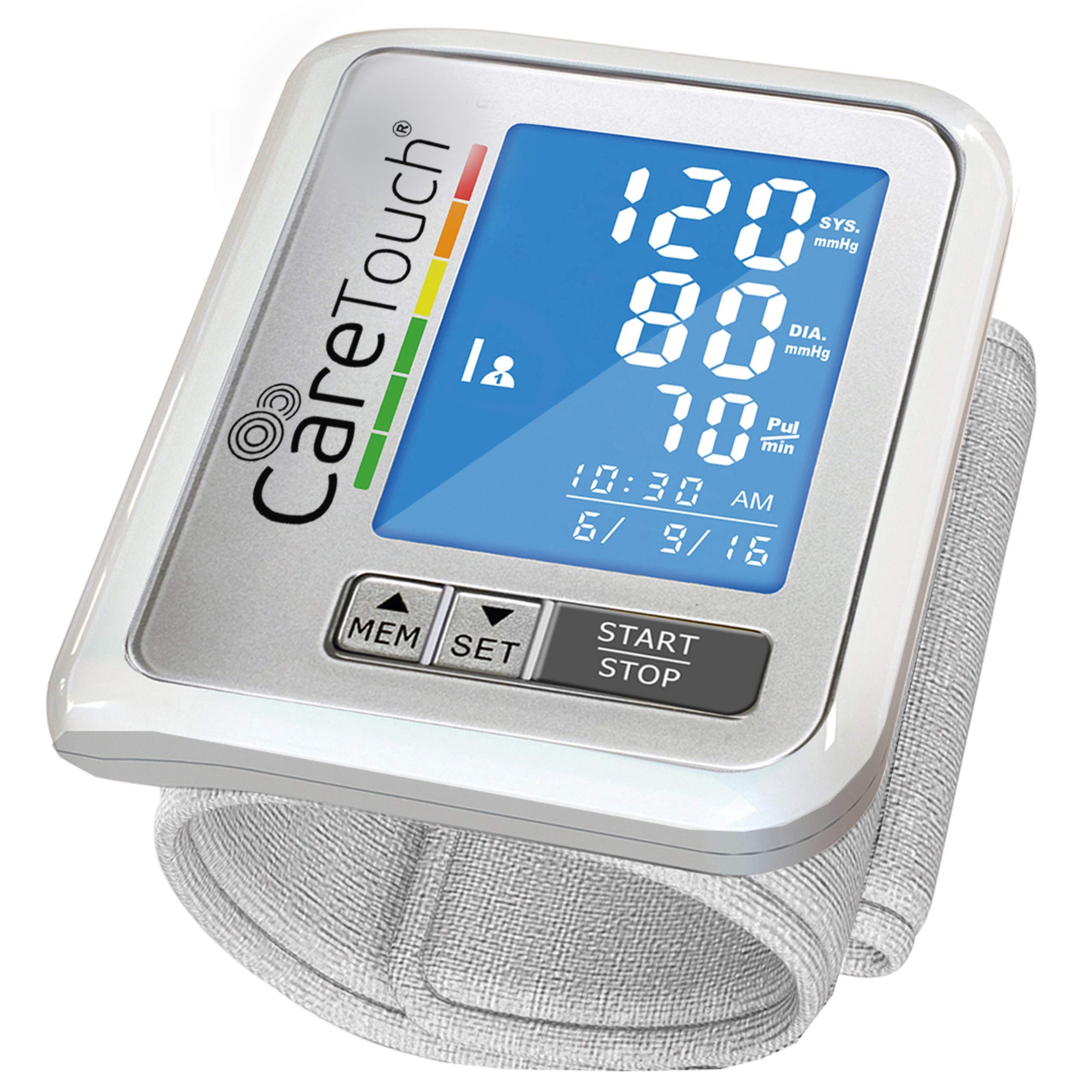 Care Touch Wrist Blood Pressure Monitor correctly placed on a wrist for measurement