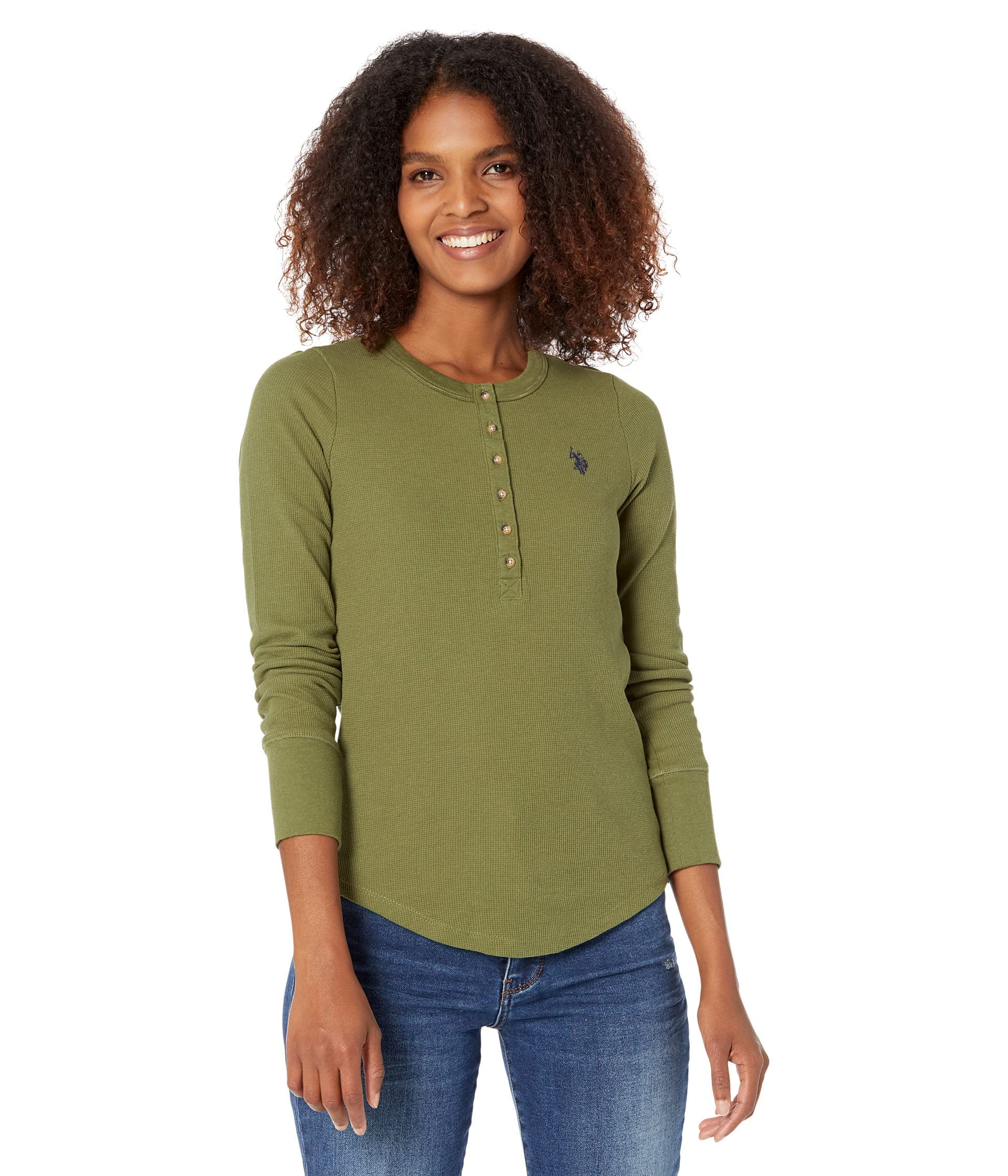 U.S. Polo Assn. Long Sleeve Thermal Henley Top Cypress Olive LG
