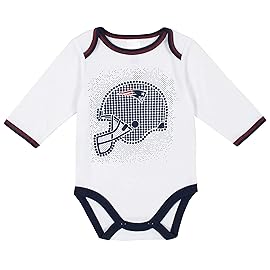 Gerber NFL New England Patriots 3 Pack Bodysuit Footed Pant and Cap Registry Gift Set, Blue/White New England Patriots, 0-3M