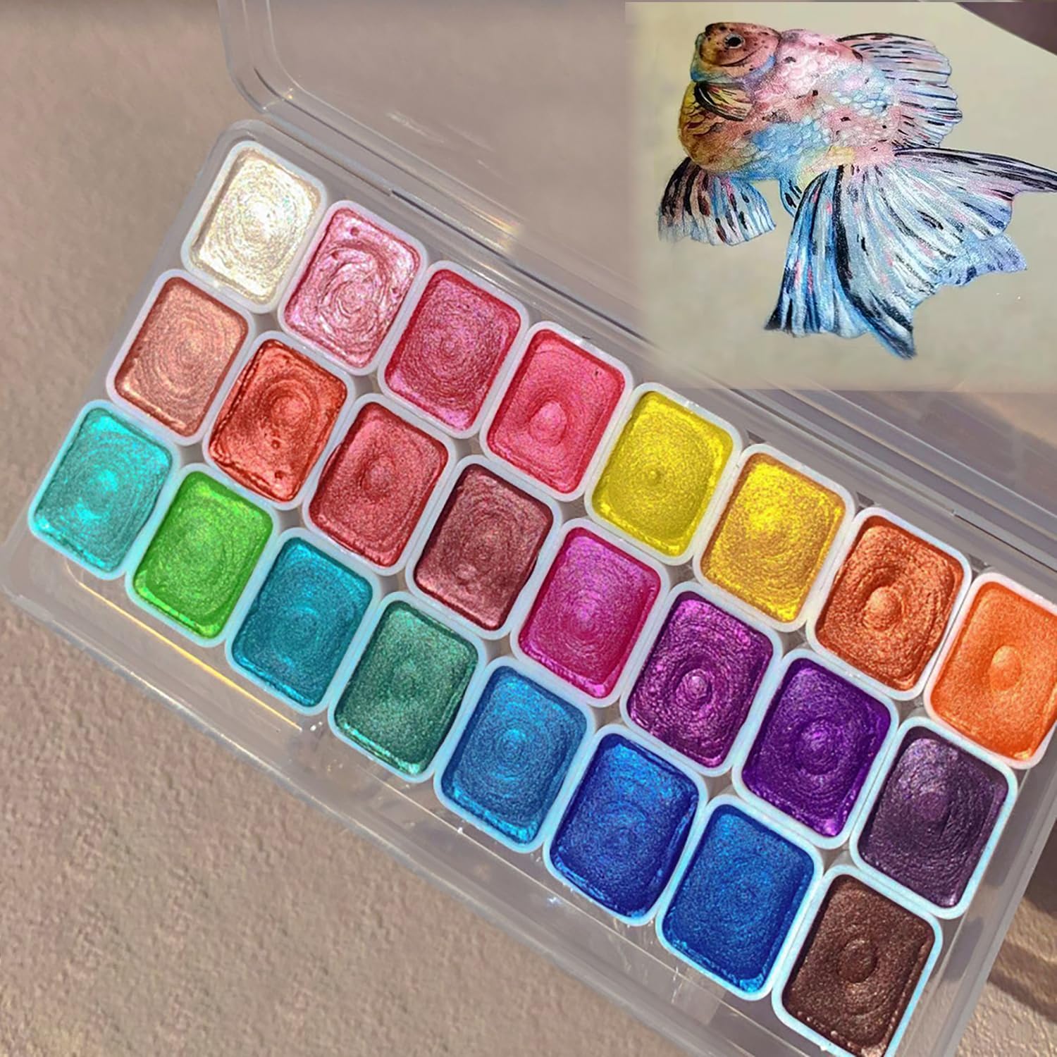 Forestry Shifting Watercolor Painting Set，24 Colors Watercolor Painting Set，Metallic Watercolors，Glitter Watercolor Paint For Children Adults Art