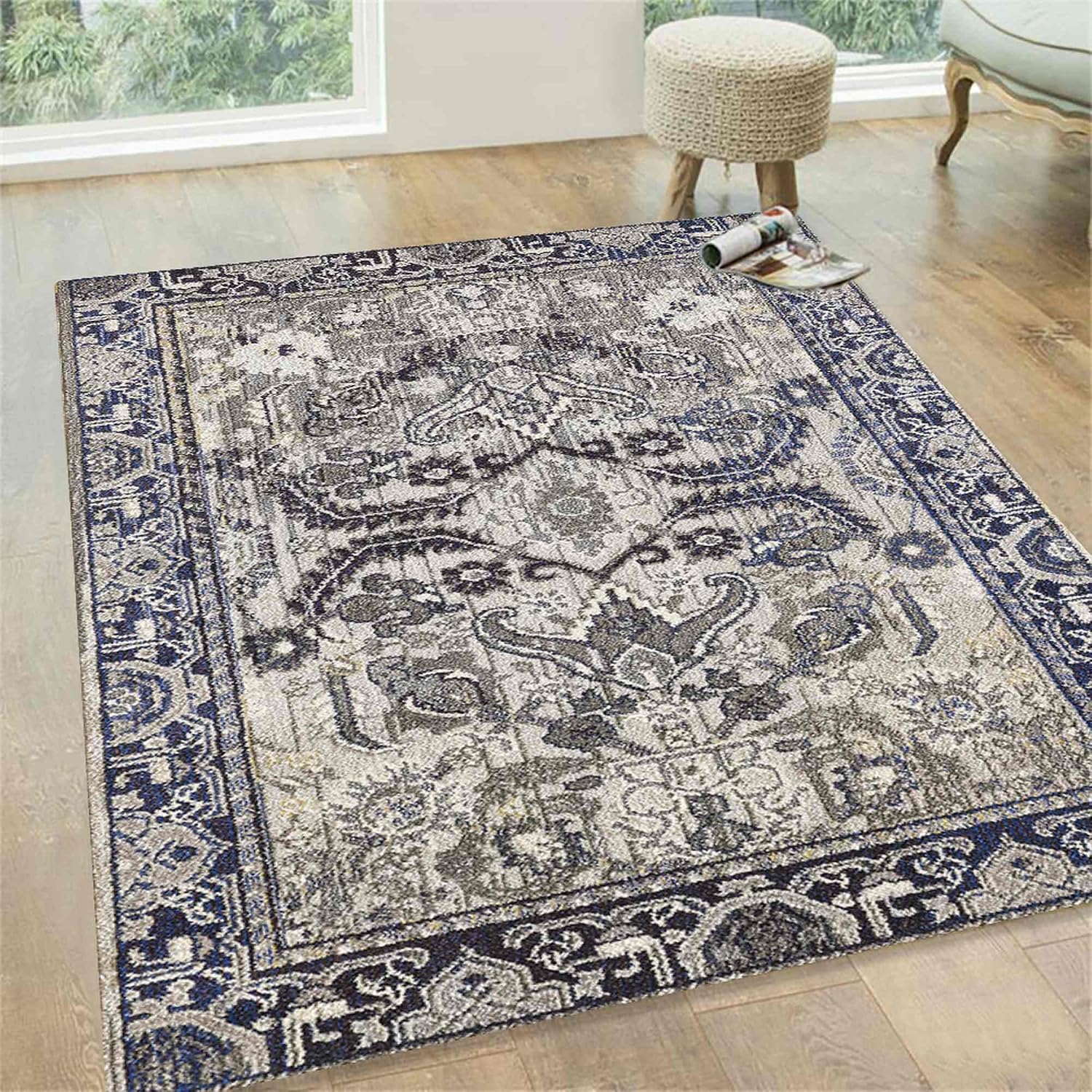 HR Hand Carved Swirl Design Rug – Contemporary 5x7 Area Rug in Neutral and Bold Tones