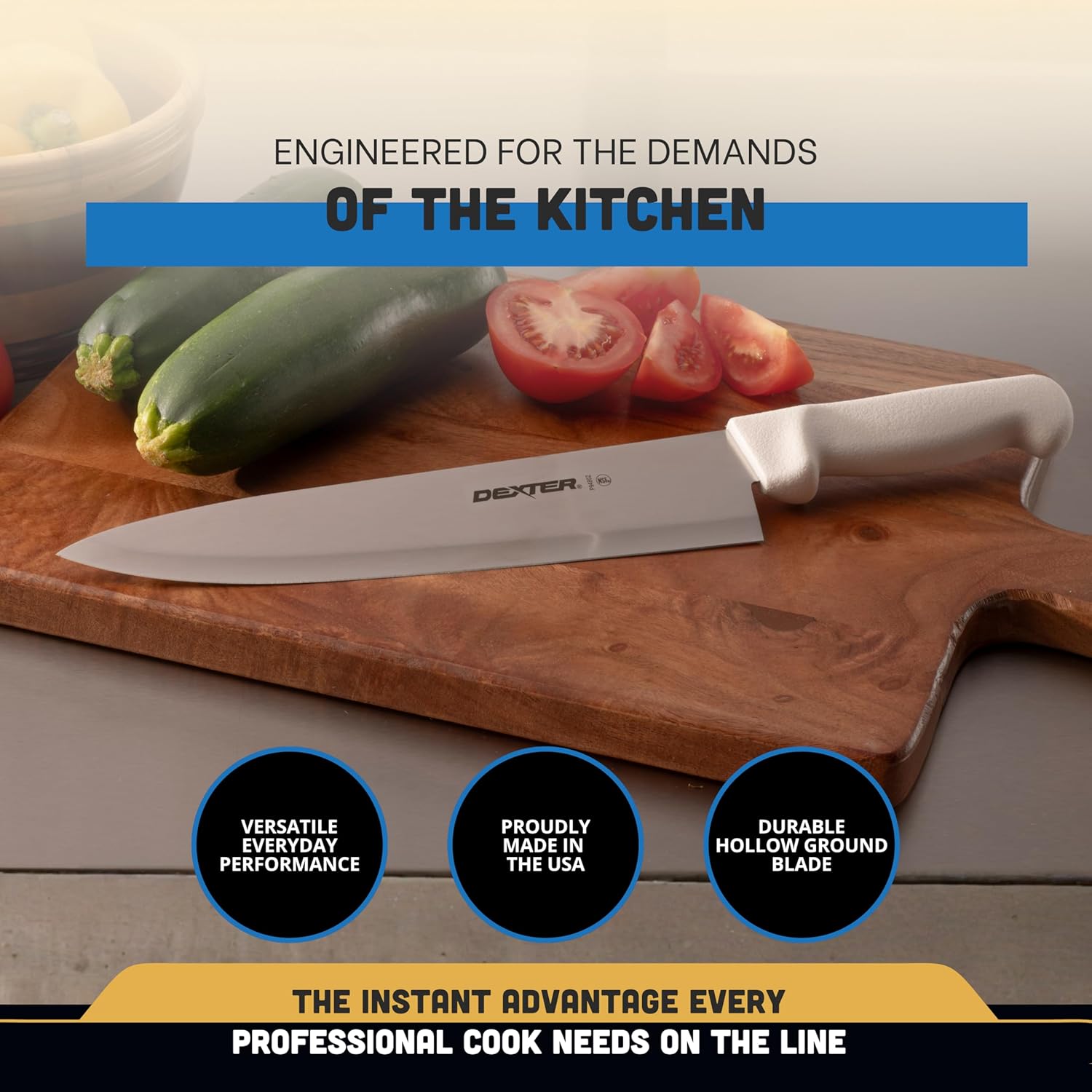 Dexter-Russell 10” Cook’s Knife – P94802, High-Carbon Stainless Steel Blade, Ergonomic White Handle, Hand-Honed Edge for Precision Slicing – Basics Series, Made in USA - Image 4