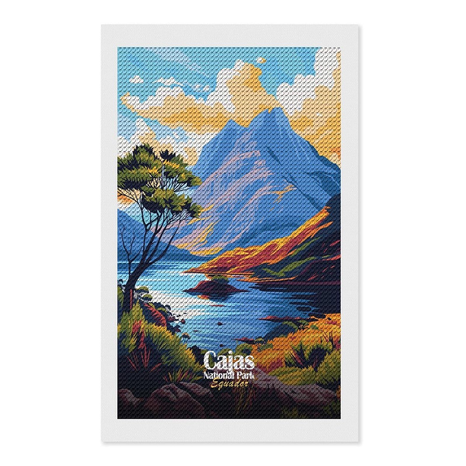 Junmoney Cajas National Park, Ecuador Landscape Diamond Painting Canvas Set 12"x20", for Women, Mindful Craft Activity, Cosy Home Accent, Festive Craft Gift