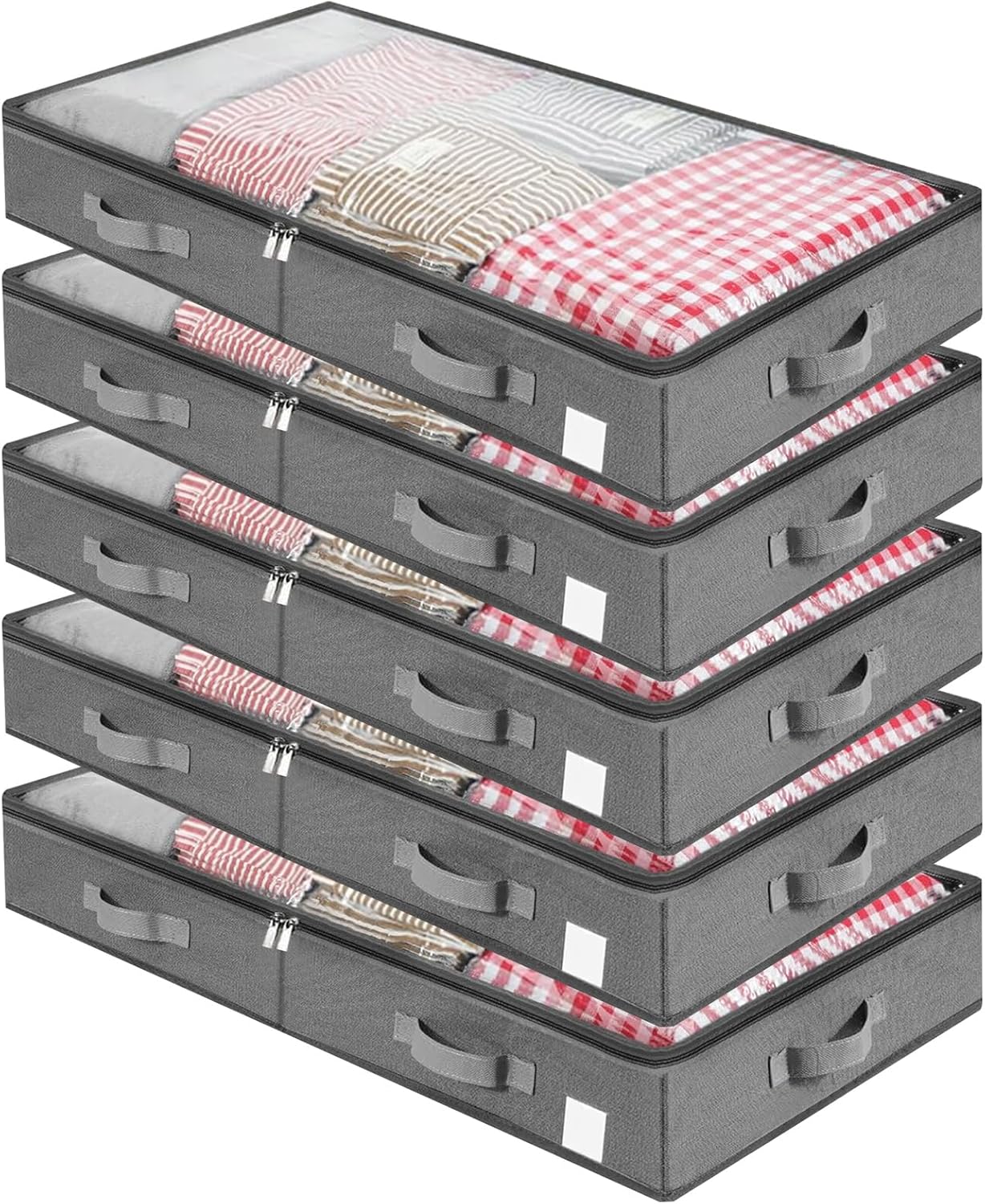 Karida under bed storage,under bed storage containers,with Sturdy Sidewalls/Bottom and lids,for Clothes, Blanket, Pillows and Shoes underbed storage (Gray, 5 pcs)