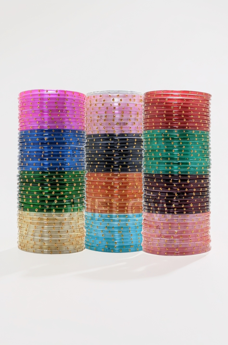 ONFLOW 12-Color Indian Glass Bangles Set for Women - Traditional Ethnic Bangles with Golden bindi Design - Stylish and Festive Accessories