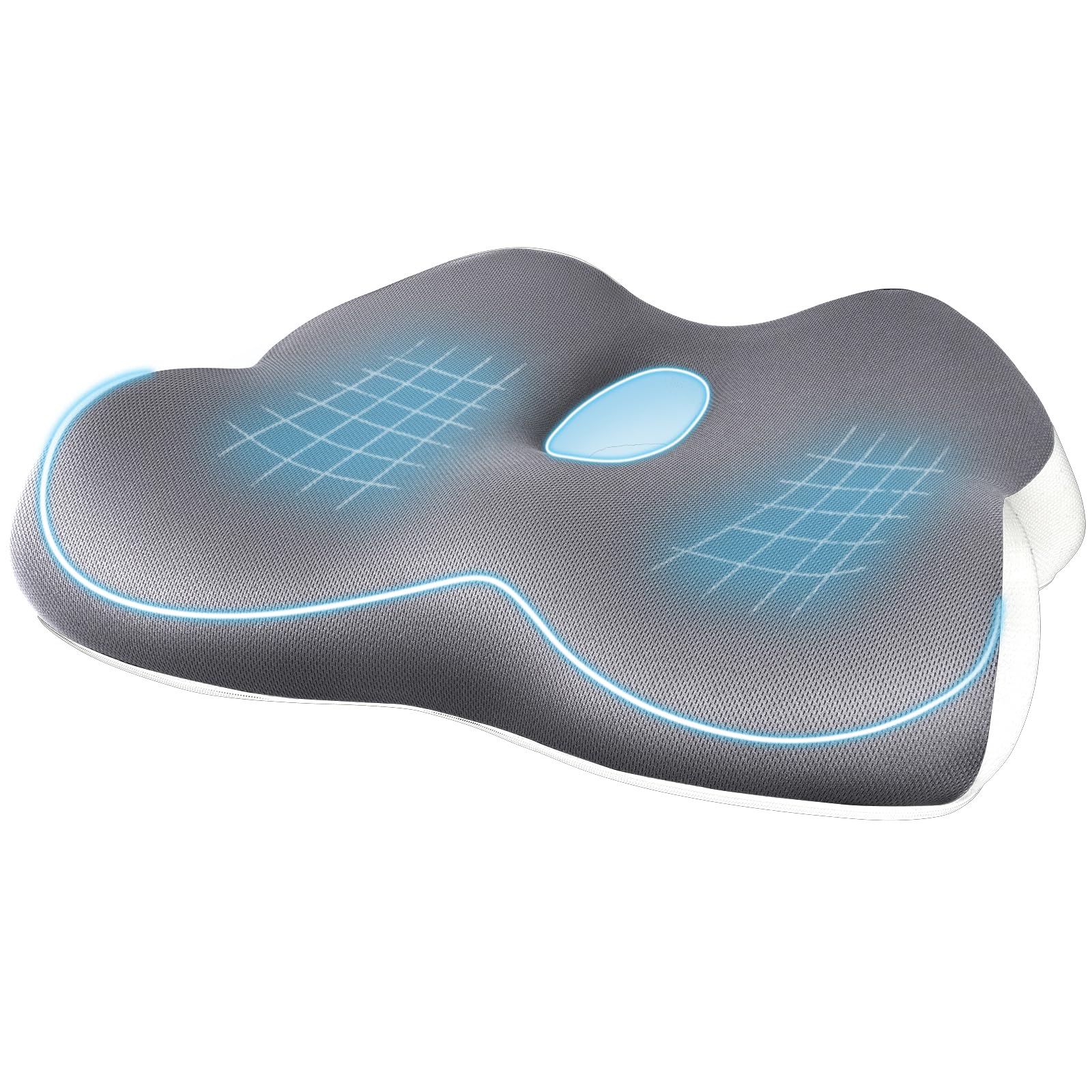 Memory Foam Seat Cushion for Office Chair, Car & Truck - Ergonomic Coccyx Cushion for Tailbone, Sciatica & Back Pain Relief - Pressure Relief Seat Support for Desk, Airplane & Long Sitting