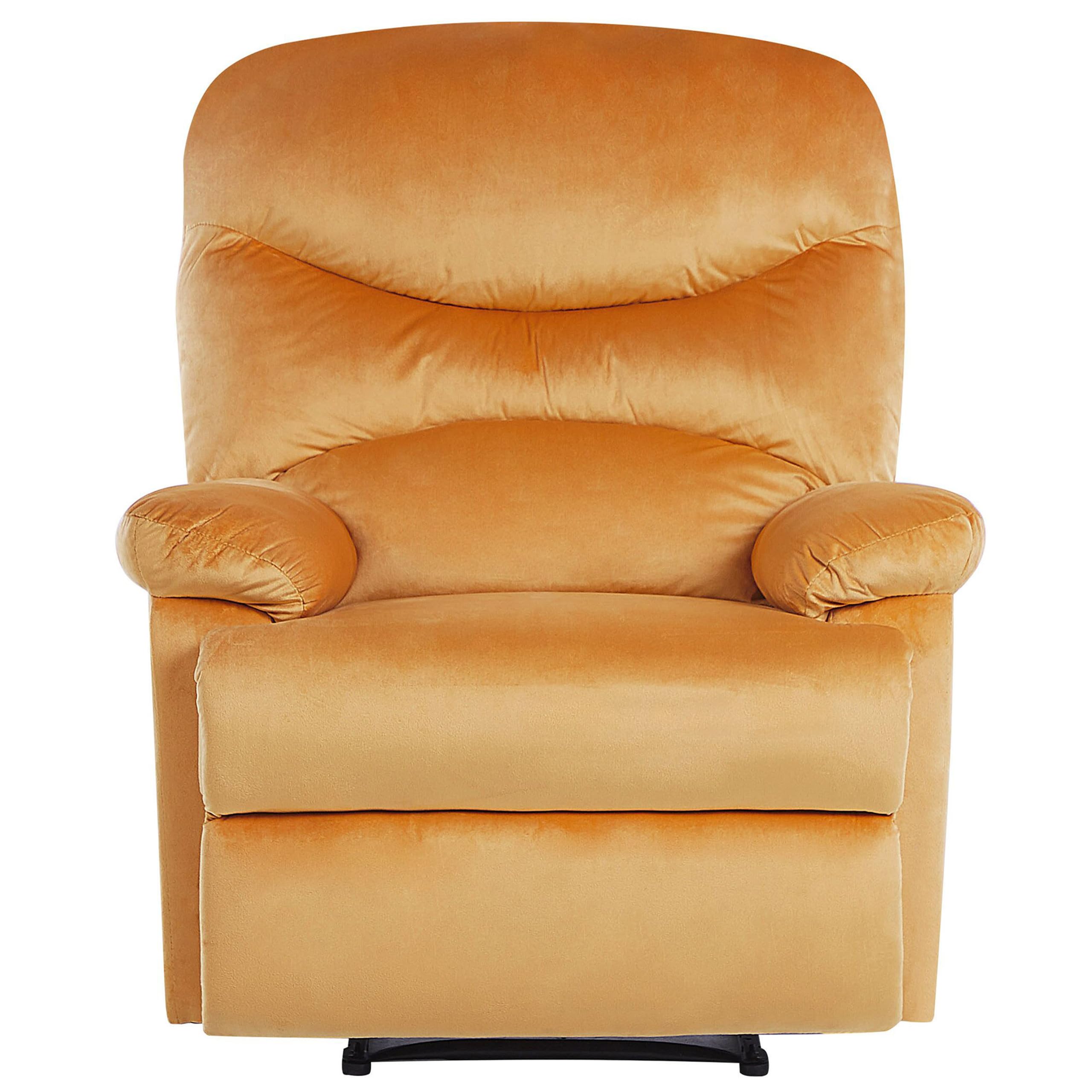 Beliani Fauteuil de Relaxation Position Réglable Manuellement en Velours Jaune avec Repose-Pied et Dossier Inclinables Design Moderne et Ultra Élégant