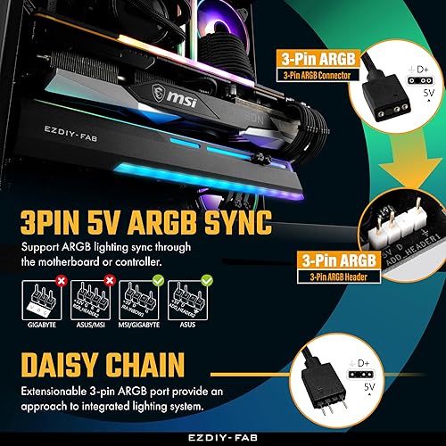 Miniatura 8 de EZDIY-FAB Soporte Abrazadera para GPU ARGB de 5V, Refuerzo de Soporte para Tarjeta Gráfica GPU, Soporte para Tarjeta de Video, Estructura