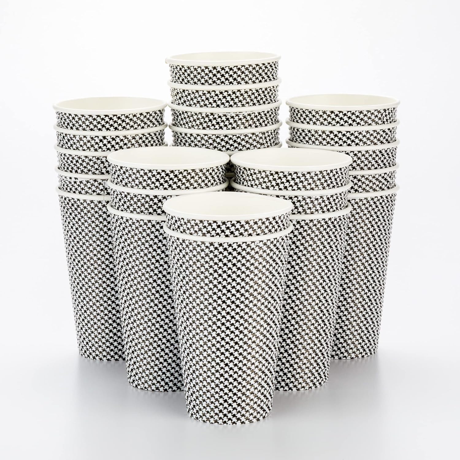 Restaurantware 16 Ounce Disposable Coffee Cups 25 Spiral Wall Hot Cups For Coffee - Lids Sold Separately Rolled Rim Paper Insulated Coffee Cups Houndstooth Print For Coffee Tea And More