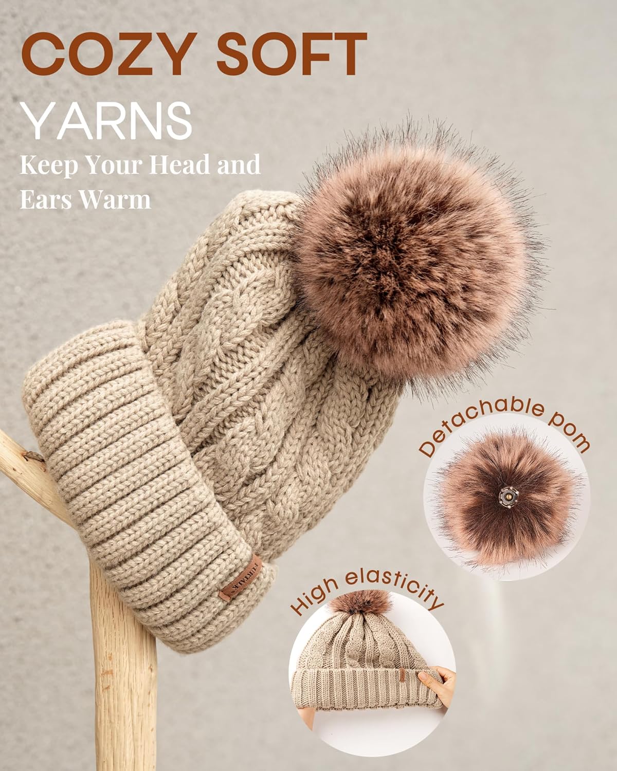 FURTALK Satin Lined Winter Hats for Women Men Knit Beanie Hat Warm Pom Pom Cap - Image 4