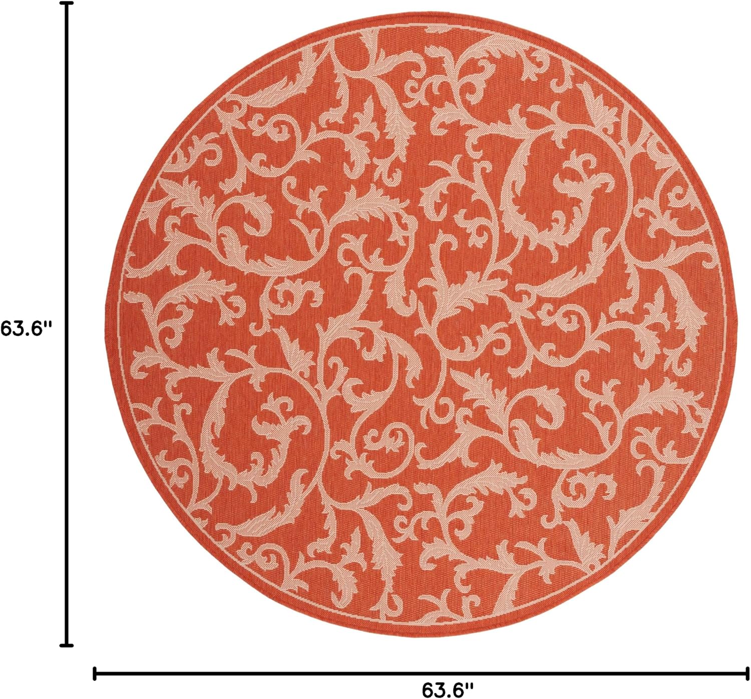 SAFAVIEH Courtyard Collection 5'3" Round Terracotta / Natural CY2653 Indoor/ Outdoor Waterproof Easy Cleaning Patio Backyard Mudroom Area Rug