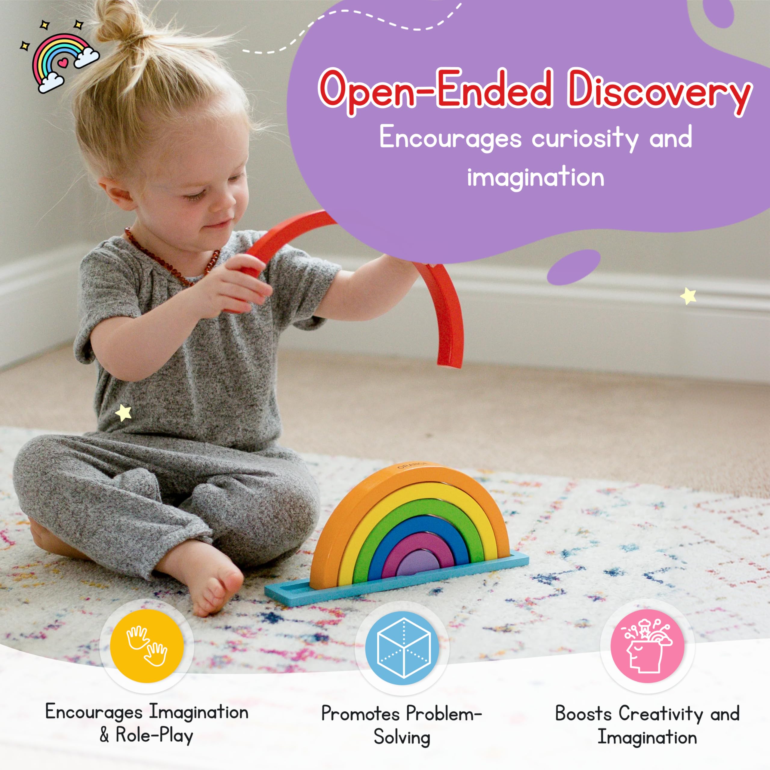 Amazon.com: Jack Rabbit Creations Wooden Rainbow Stacker Toy