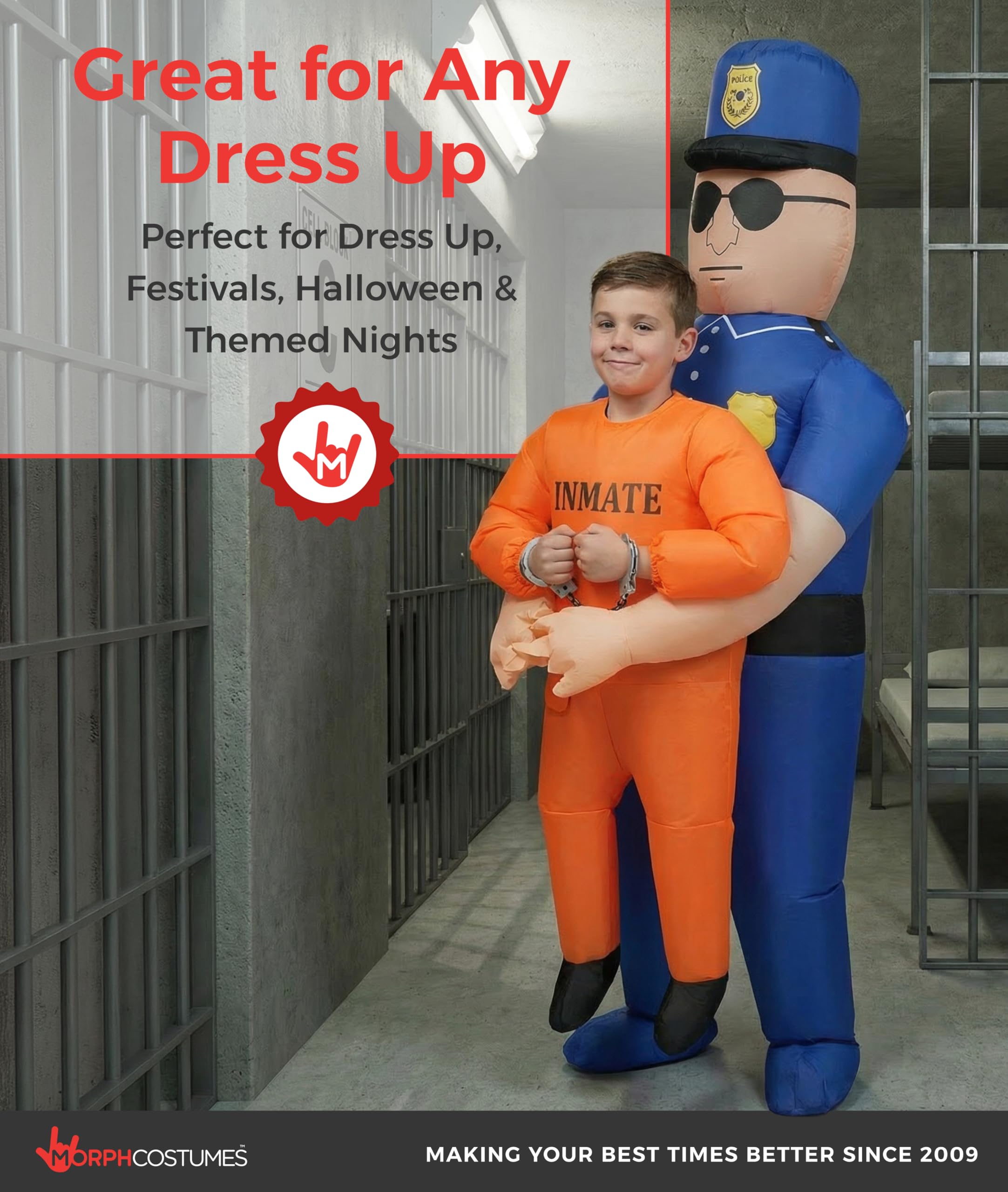 Morph Aufblasbares Kinderkostüm Polizei, Carry Me Design, Perfekt für Fasching und Karneval