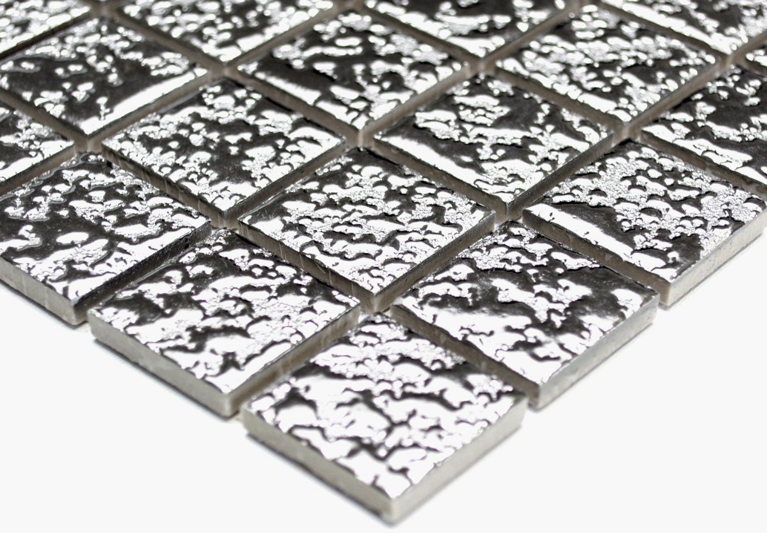 10 Plaques De Mosaïque Céramique Martelé Aspect Argenté – Déco Murale Et Crédence Cuisine/salle De Bain