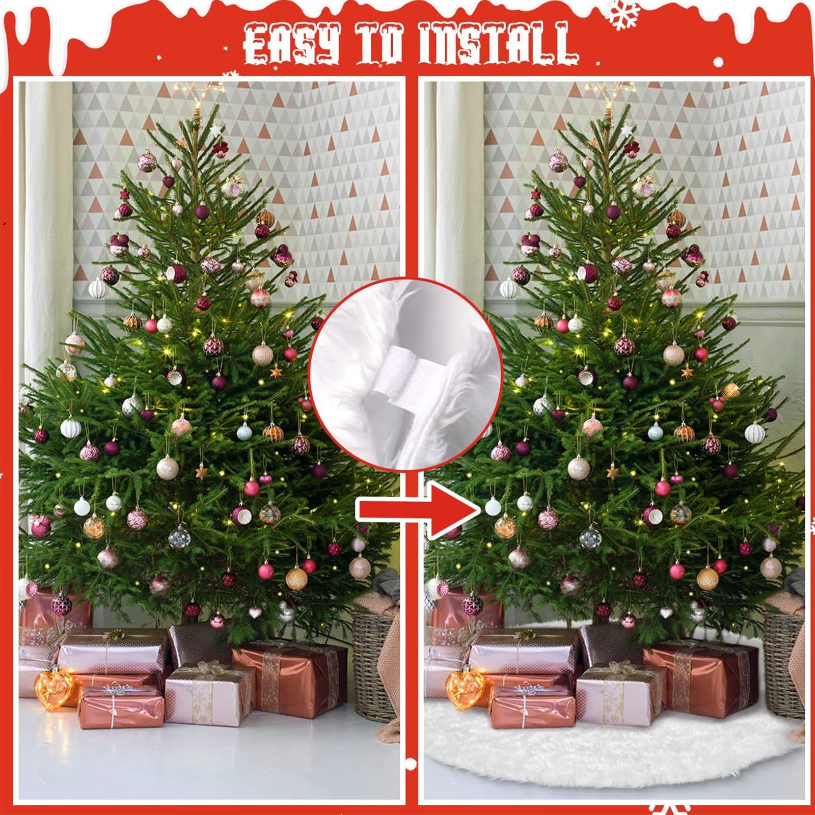 Gonna Per Albero Di Natale 78cm - Tappeto Bianco In Finta Pelliccia Con Glitter, Morbido E Riutilizzabile - Foto 3