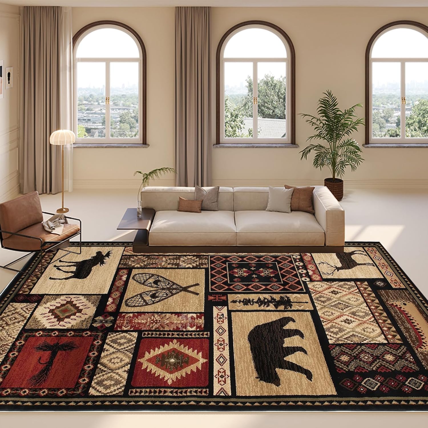 Black Bear Deer Wildlife Area Rugs 5'x8' for Living Room Rustic Animals Print Cabin Rugs Lodge Floor Carpets Mats Home Office Decor 5' x 8' (Rectangular) Rz02